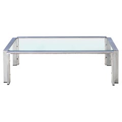 Romeo Rega Prod. Italy, C. 1970 Glass Table with Steel Frame and Edges
