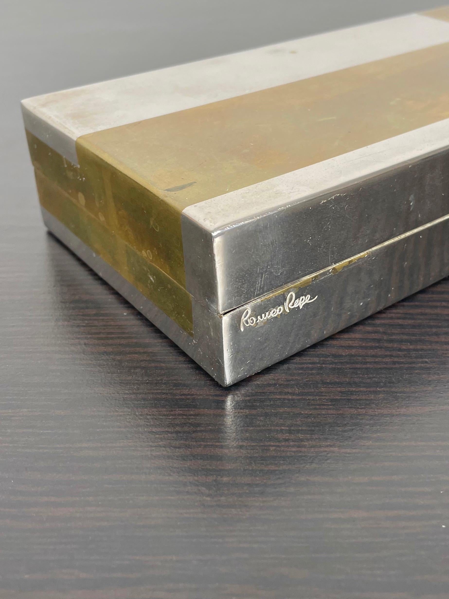 Romeo Rega Rectangular Box in Brass and Chrome, Italy, 1970s For Sale 4