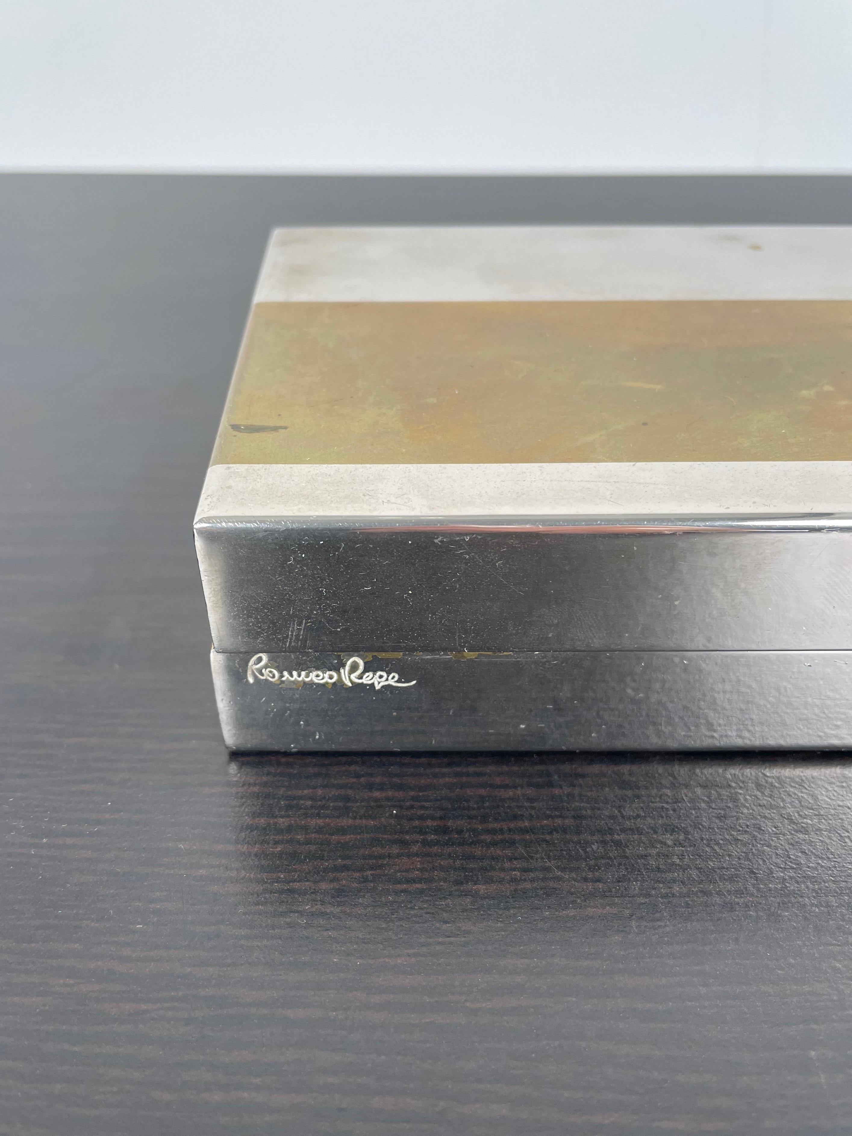 Romeo Rega Rectangular Box in Brass and Chrome, Italy, 1970s For Sale 5