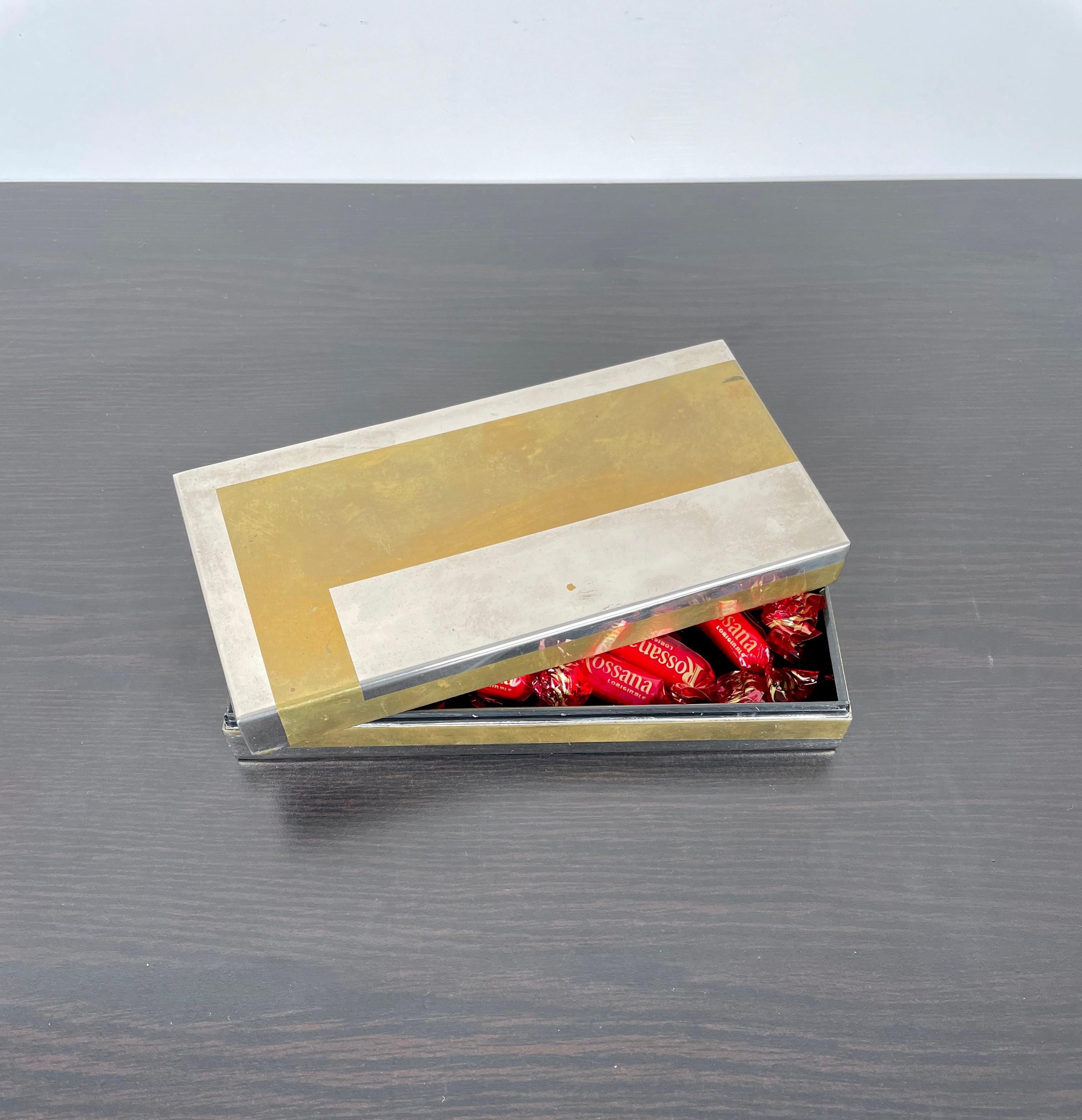 Boîte rectangulaire Romeo Rega en laiton et chrome, Italie, 1970 en vente 6
