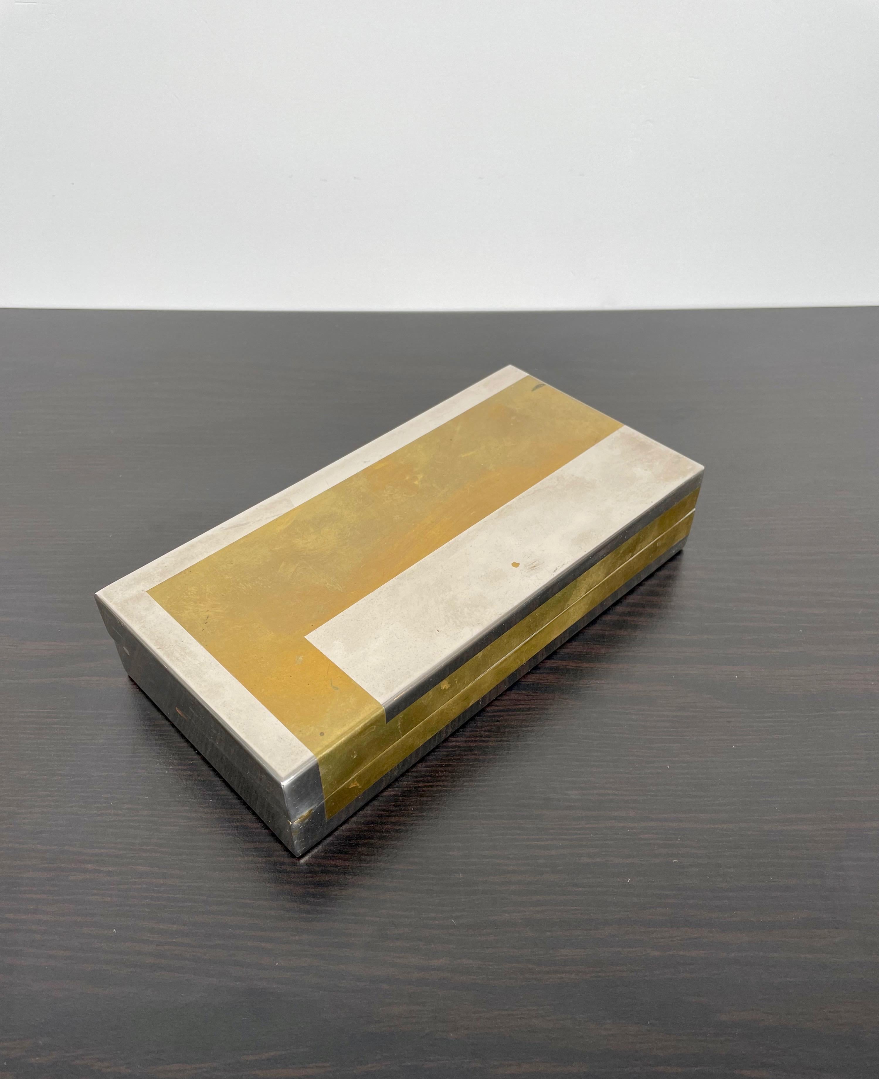 Mid-Century Modern Boîte rectangulaire Romeo Rega en laiton et chrome, Italie, 1970 en vente