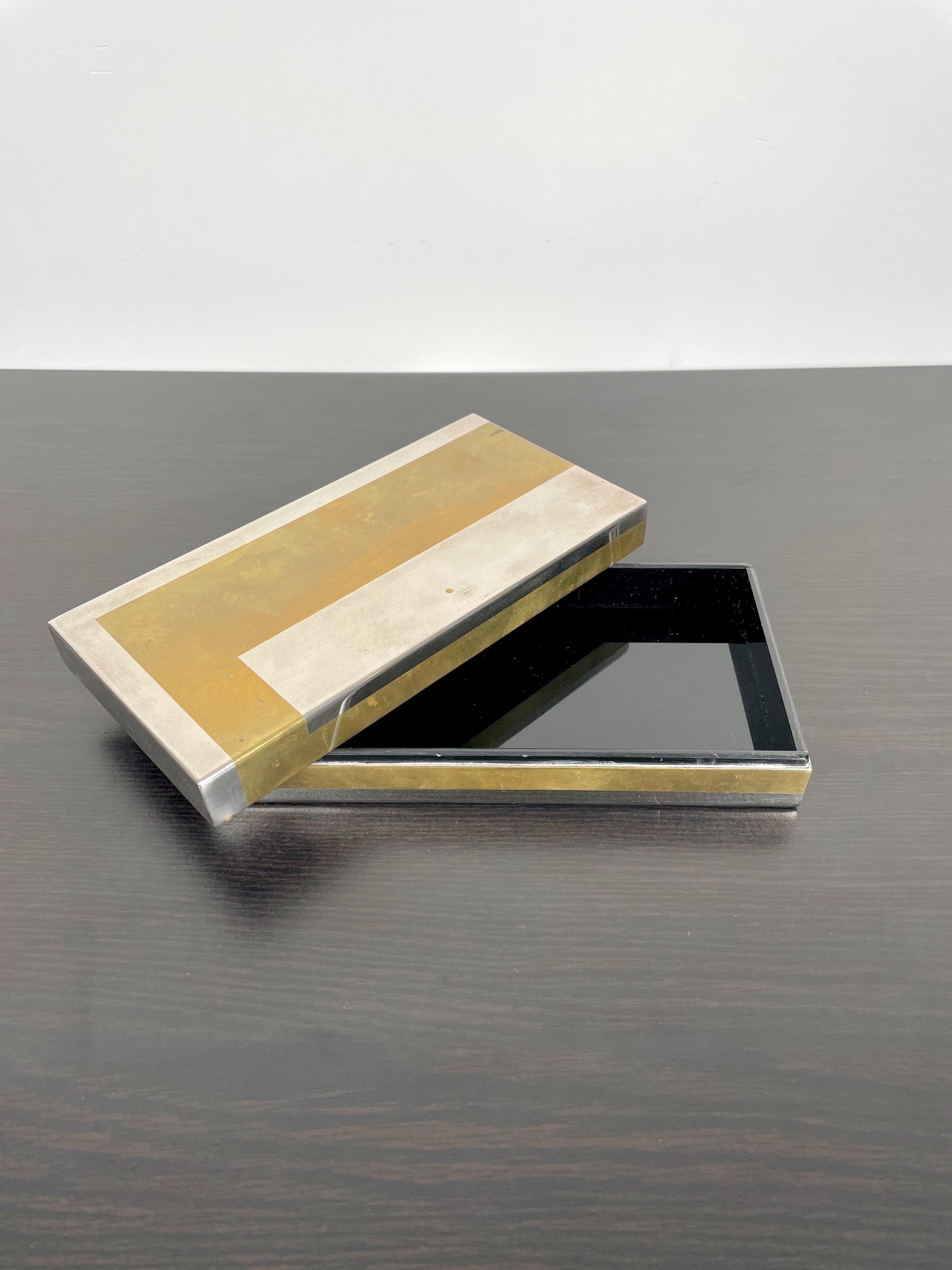 Italian Romeo Rega Rectangular Box in Brass and Chrome, Italy, 1970s