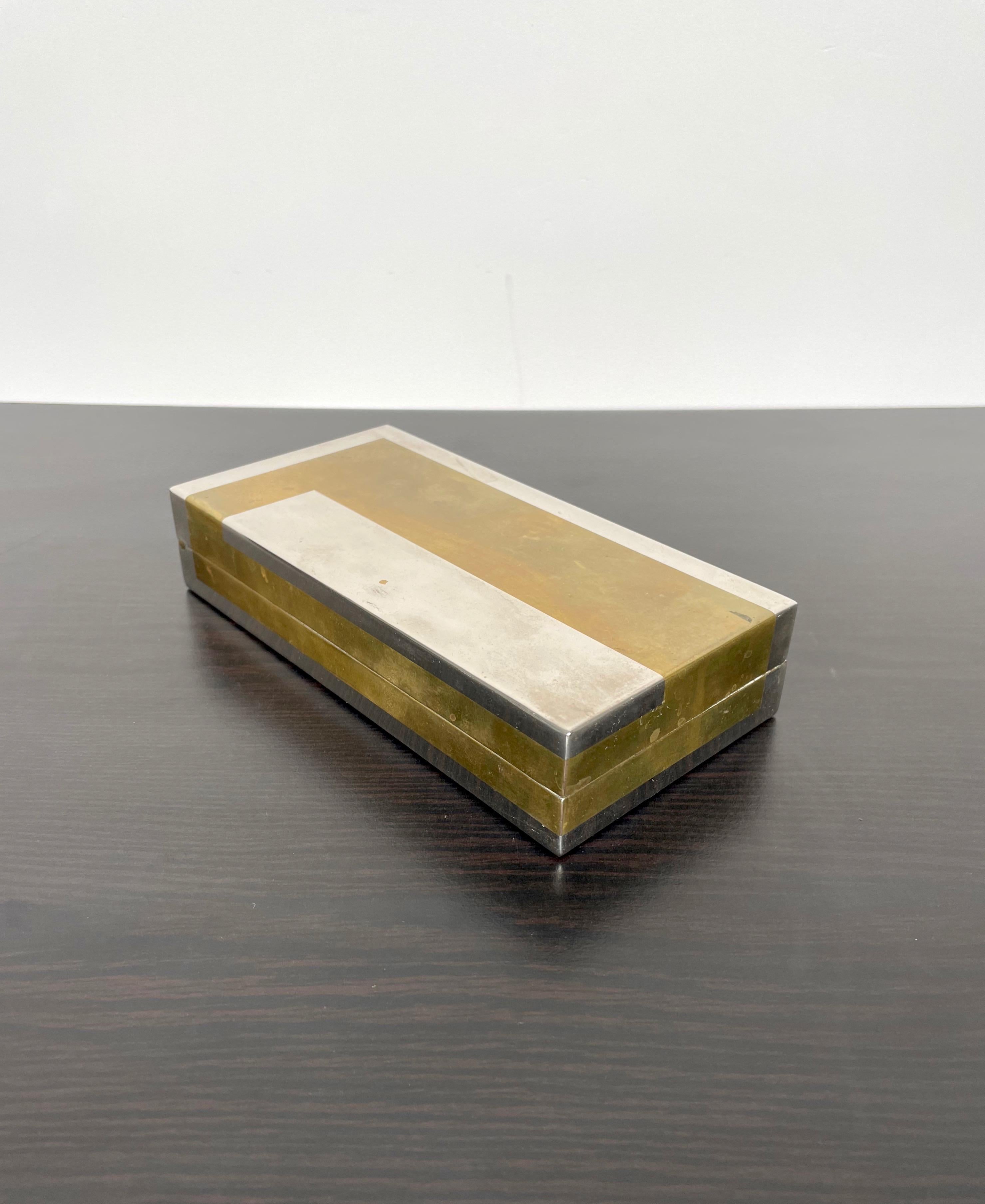 Boîte rectangulaire Romeo Rega en laiton et chrome, Italie, 1970 en vente 2