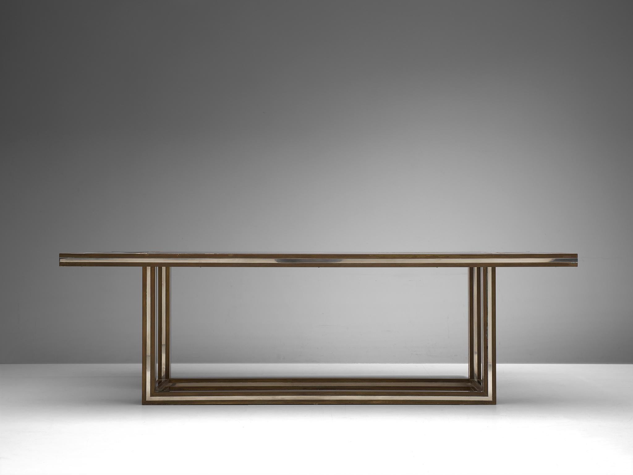 Italian Romeo Rega Rectangular Table in Metal and Glass