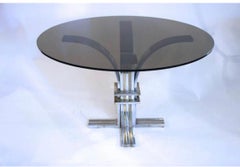 Romeo Rega Round Glass Top Dining Table Steel and Brass, Italy Ca. 1970
