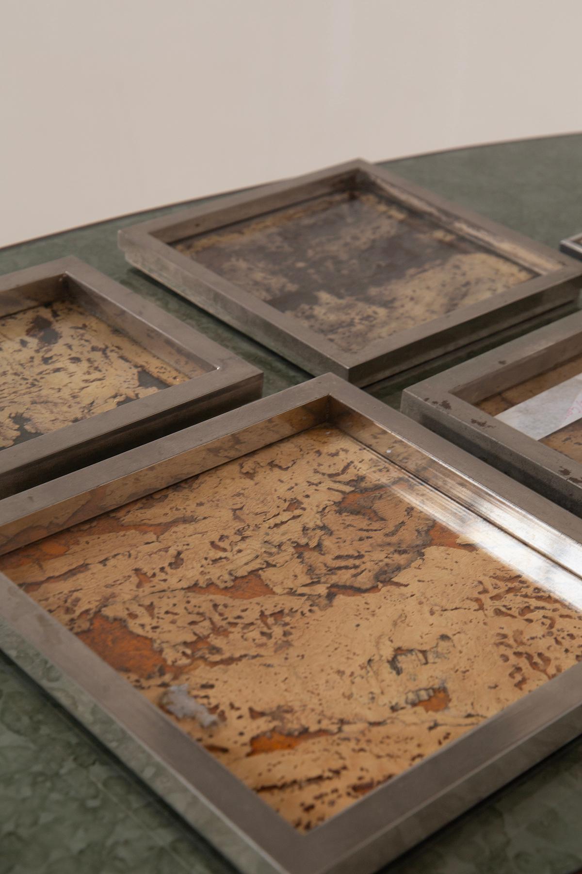 Romeo Rega set of 5 trays with metal and cork engraved signatures and dates in vendita 3