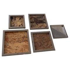 Romeo Rega set of 5 trays with metal and cork engraved signatures and dates