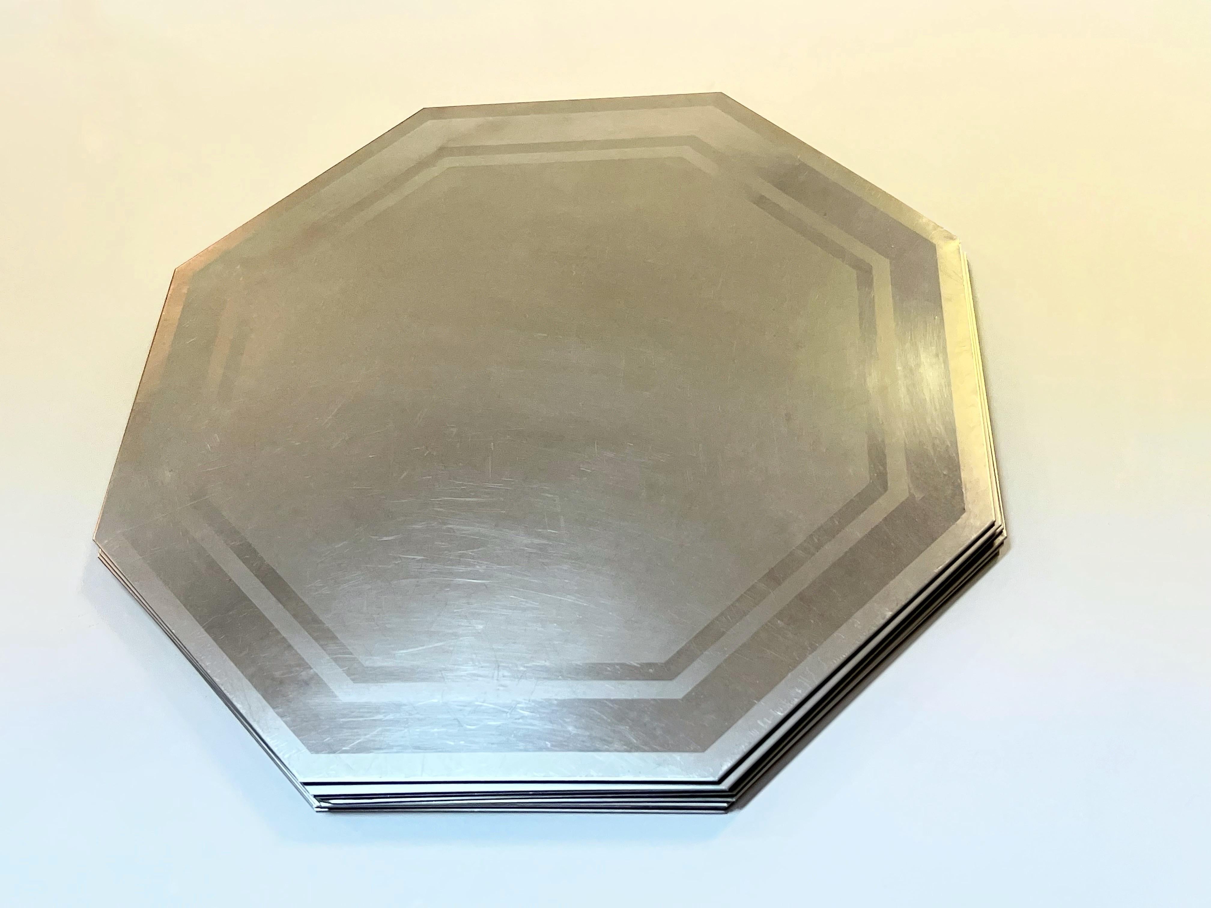 Italian Romeo Rega Set of 8 Modern Stainless Steel Placemats, 1970s For Sale
