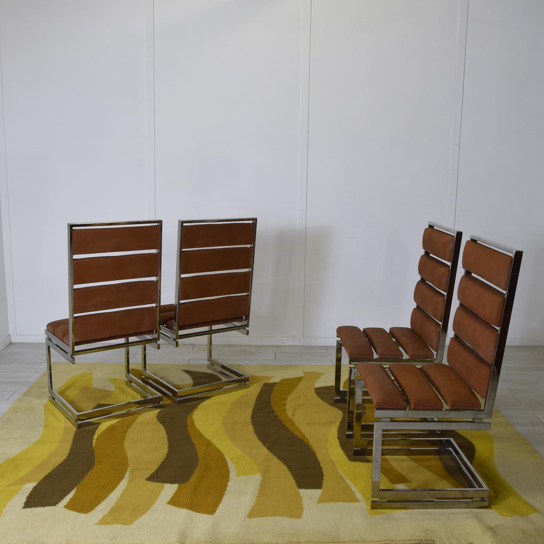 Italian Romeo Rega set de quatre chaises Doghe 1970 en vente