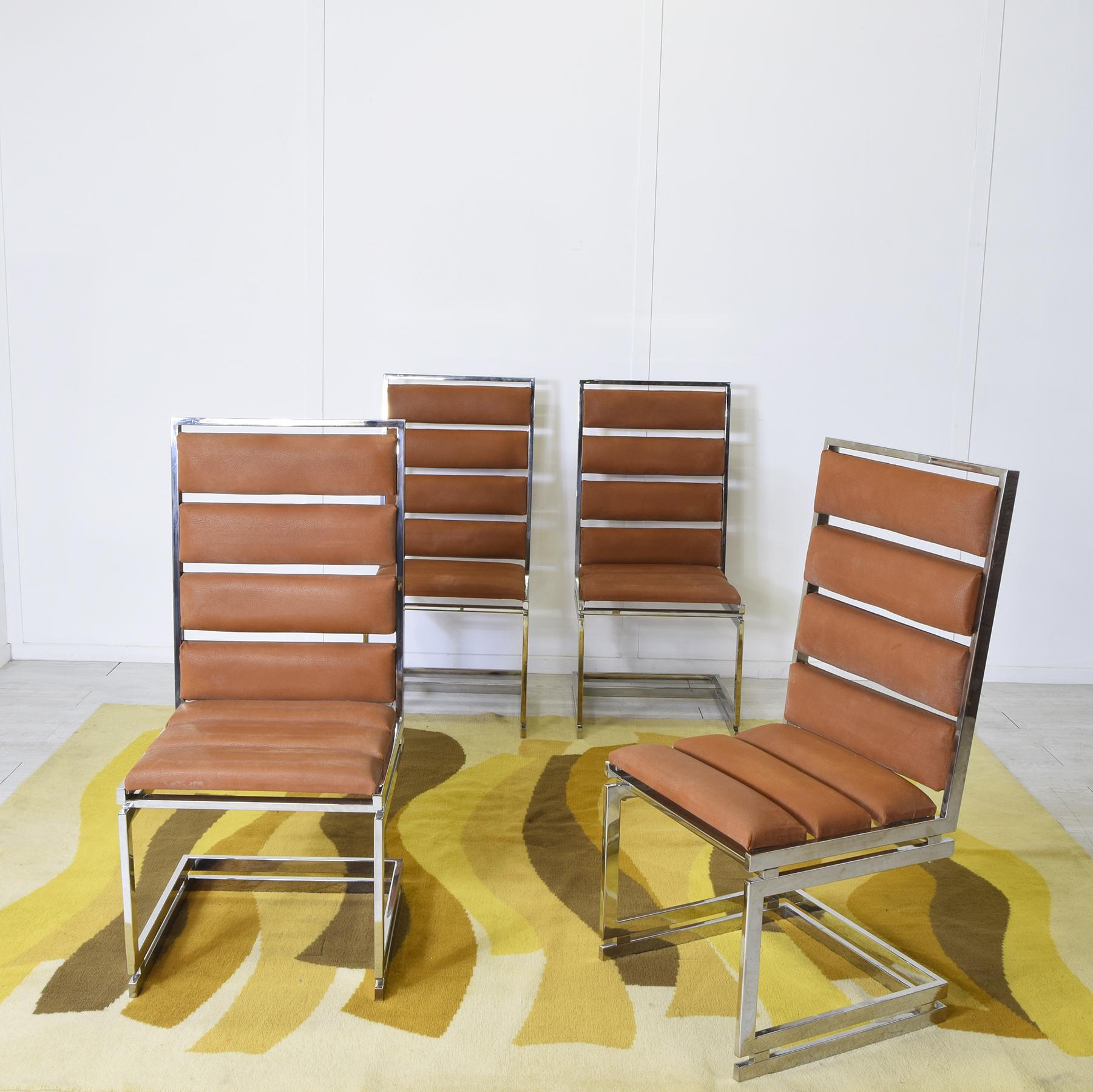 Laiton Romeo Rega set de quatre chaises Doghe 1970 en vente