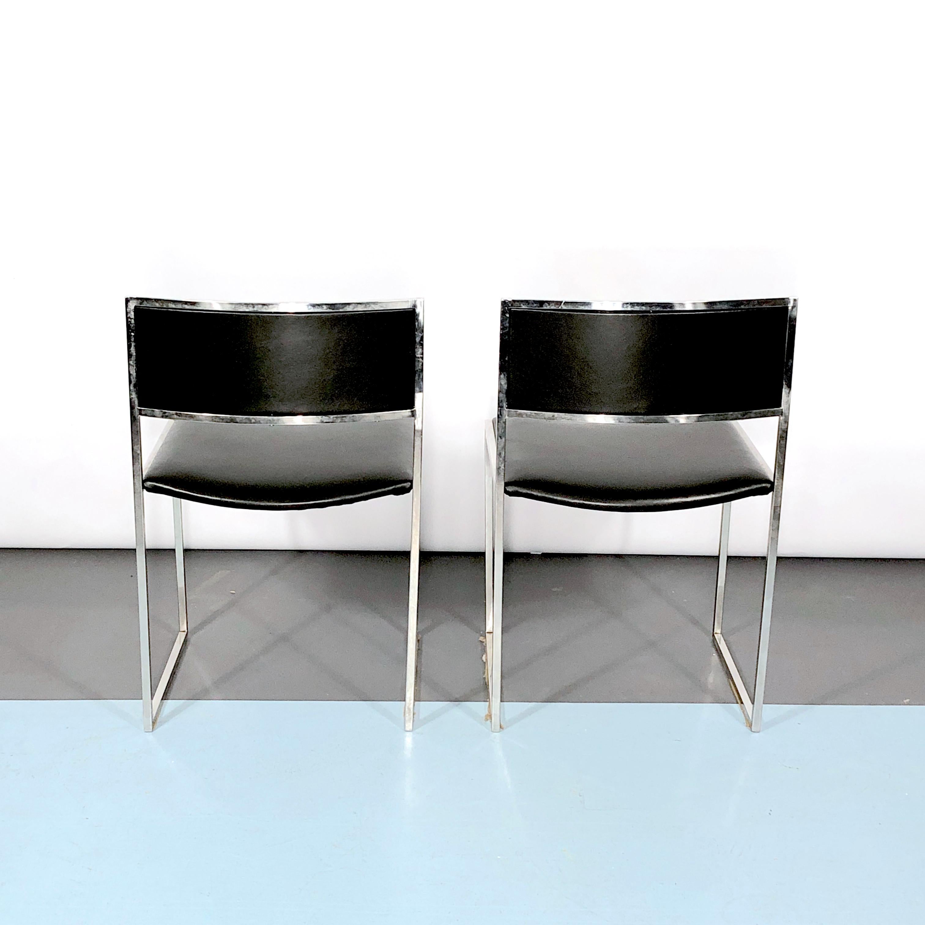 Romeo Rega, Set of Four Chrome and Leather Dining Chairs from 60s For Sale 4