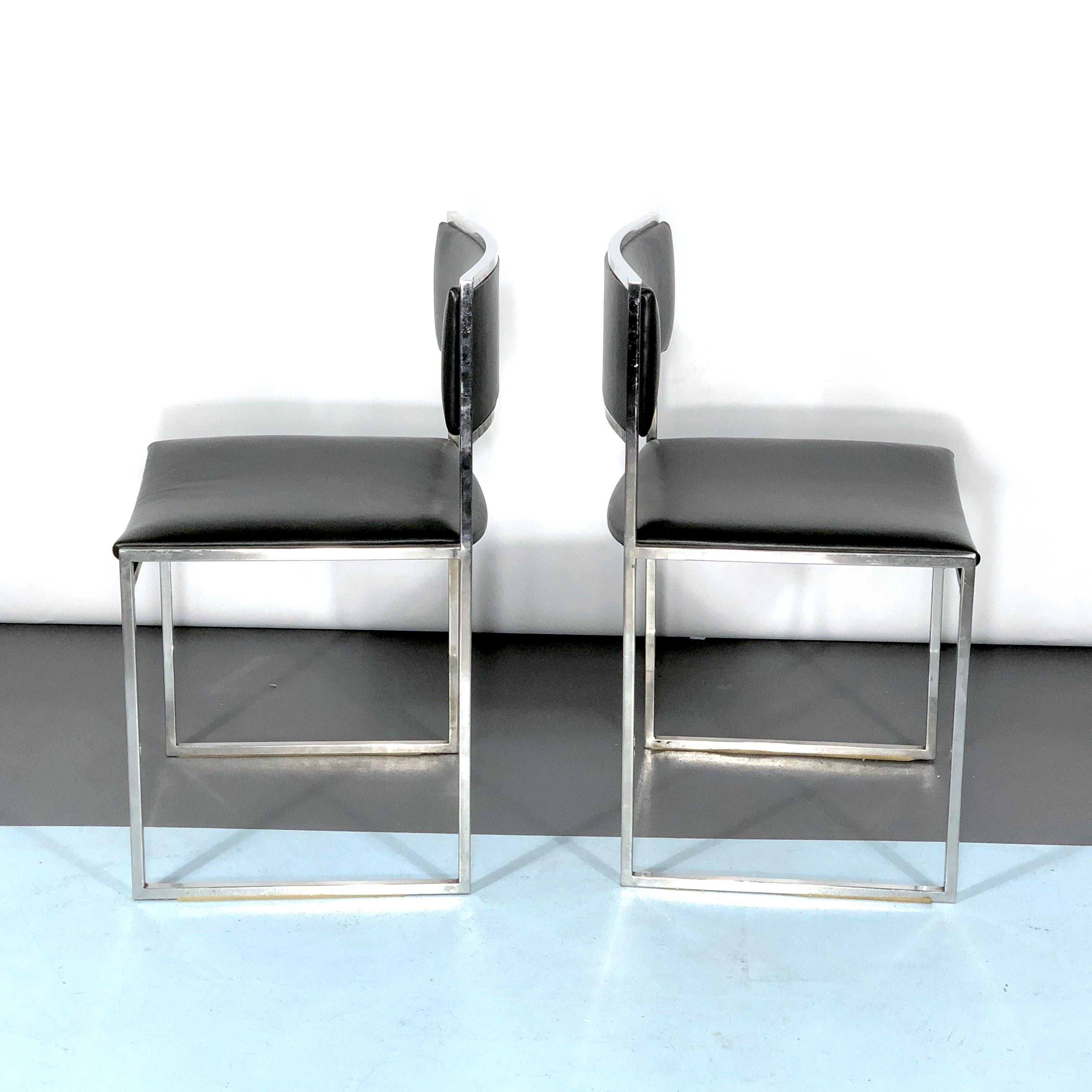 Romeo Rega, Set of Four Chrome and Leather Dining Chairs from 60s For Sale 5