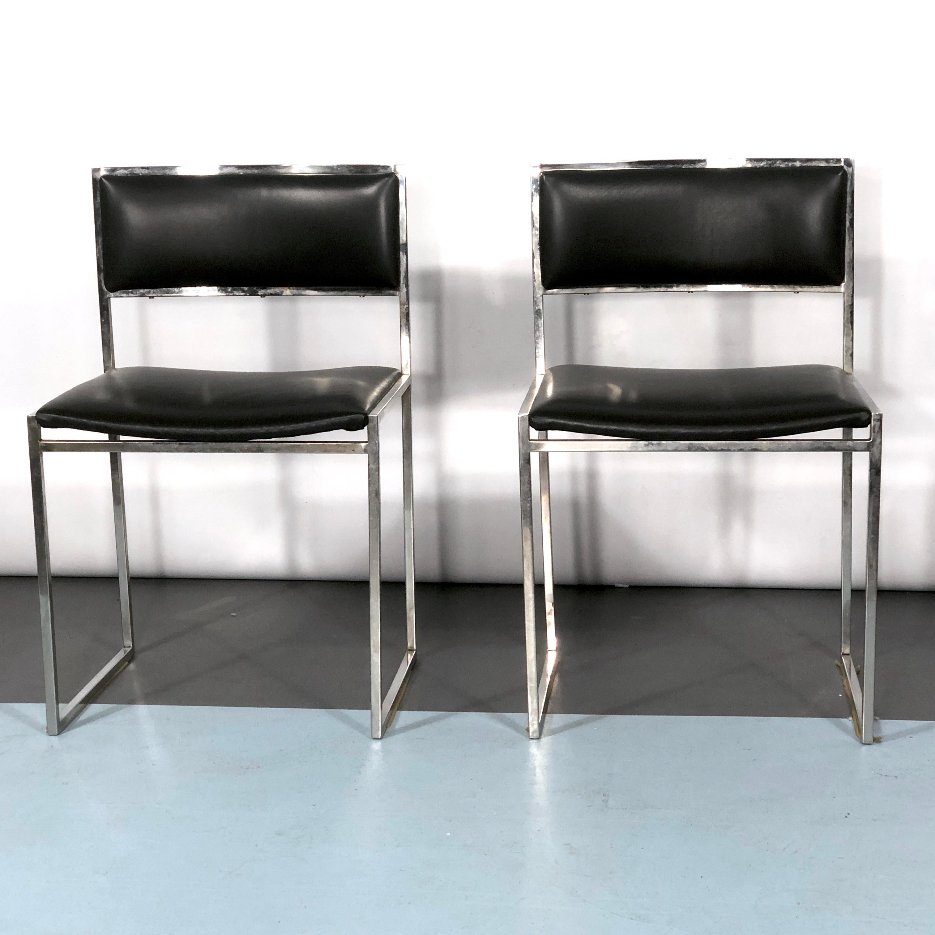 Romeo Rega, Set of Four Chrome and Leather Dining Chairs from 60s For Sale 6