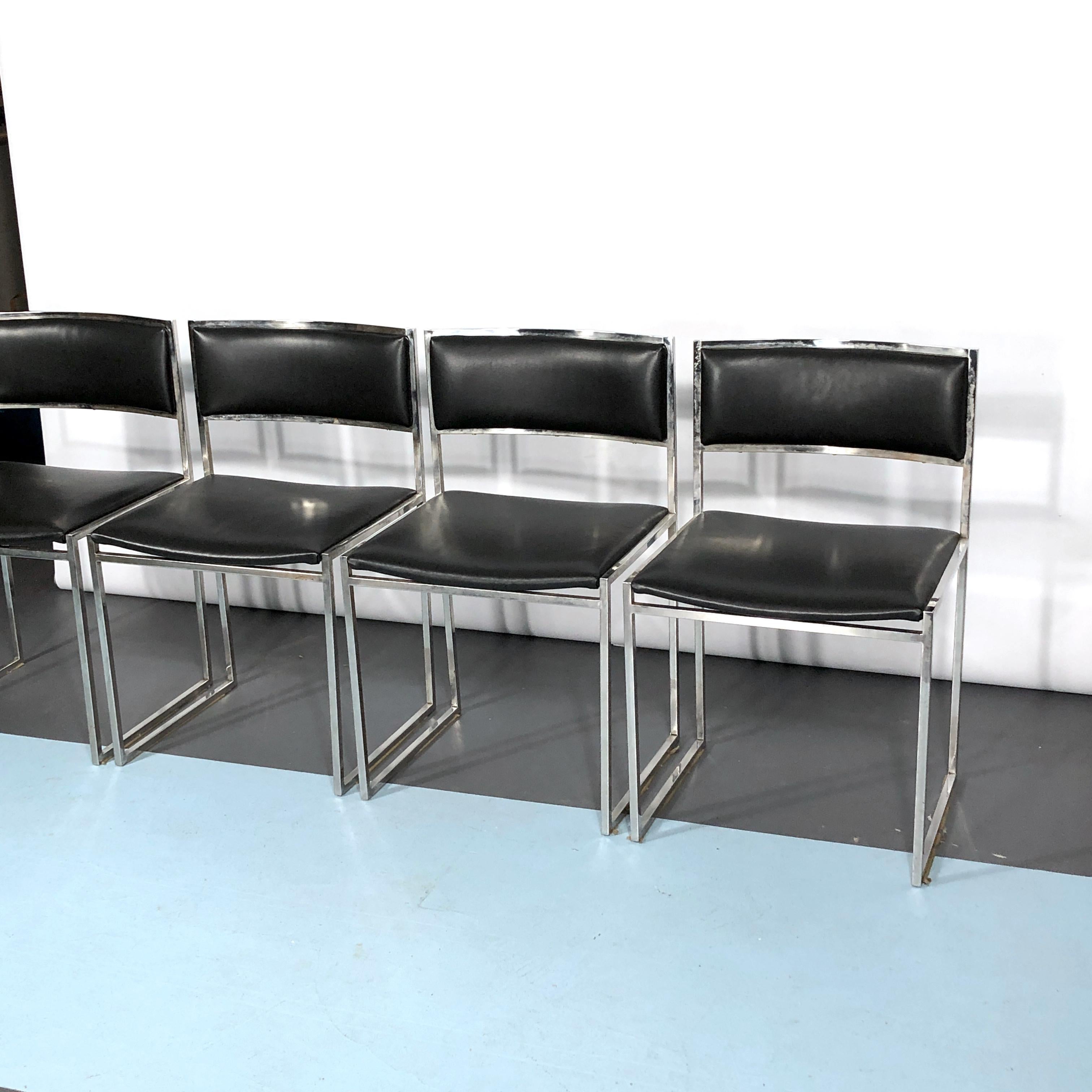 Mid-Century Modern Romeo Rega, Set of Four Chrome and Leather Dining Chairs from 60s For Sale