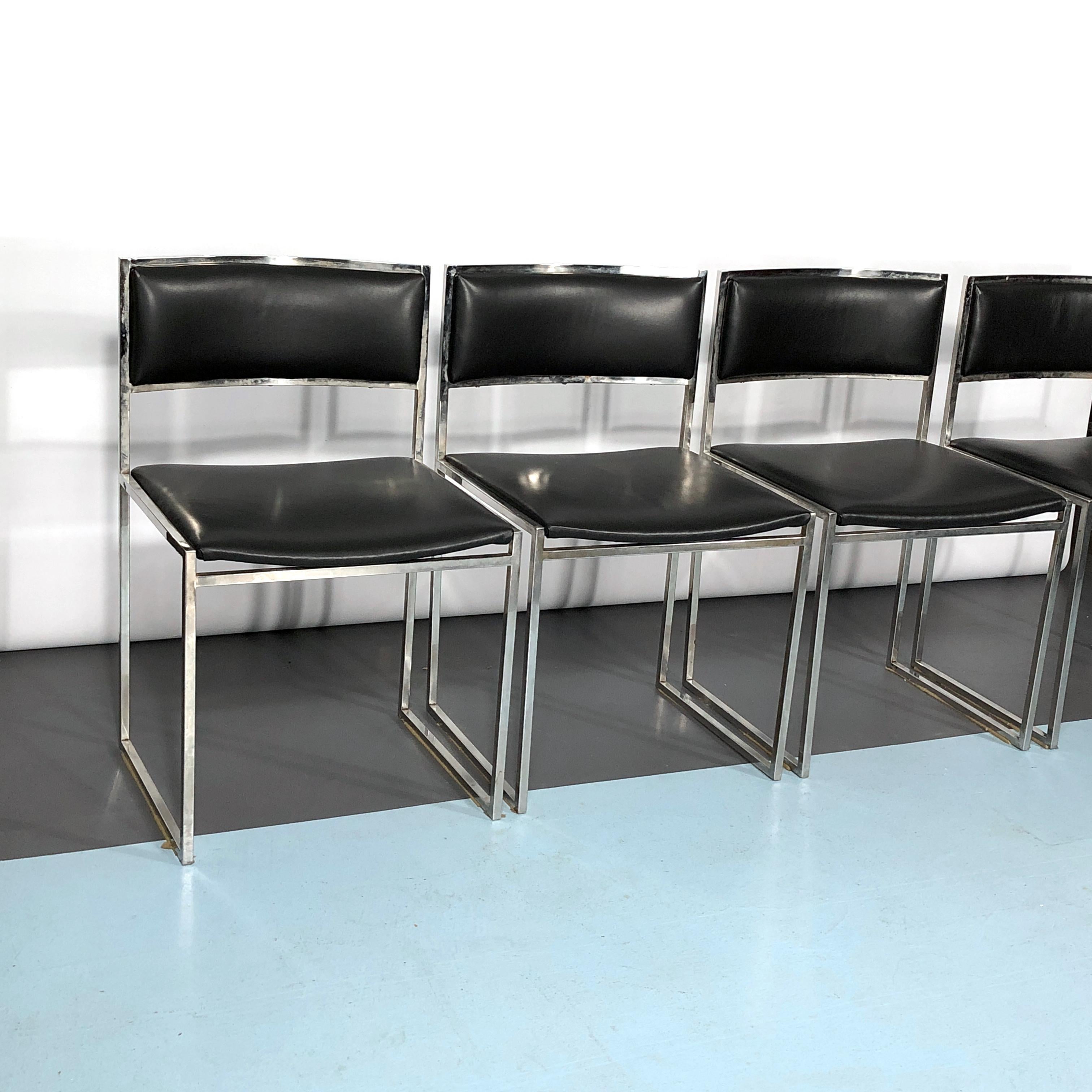 Romeo Rega, Set of Four Chrome and Leather Dining Chairs from 60s In Good Condition For Sale In Catania, CT