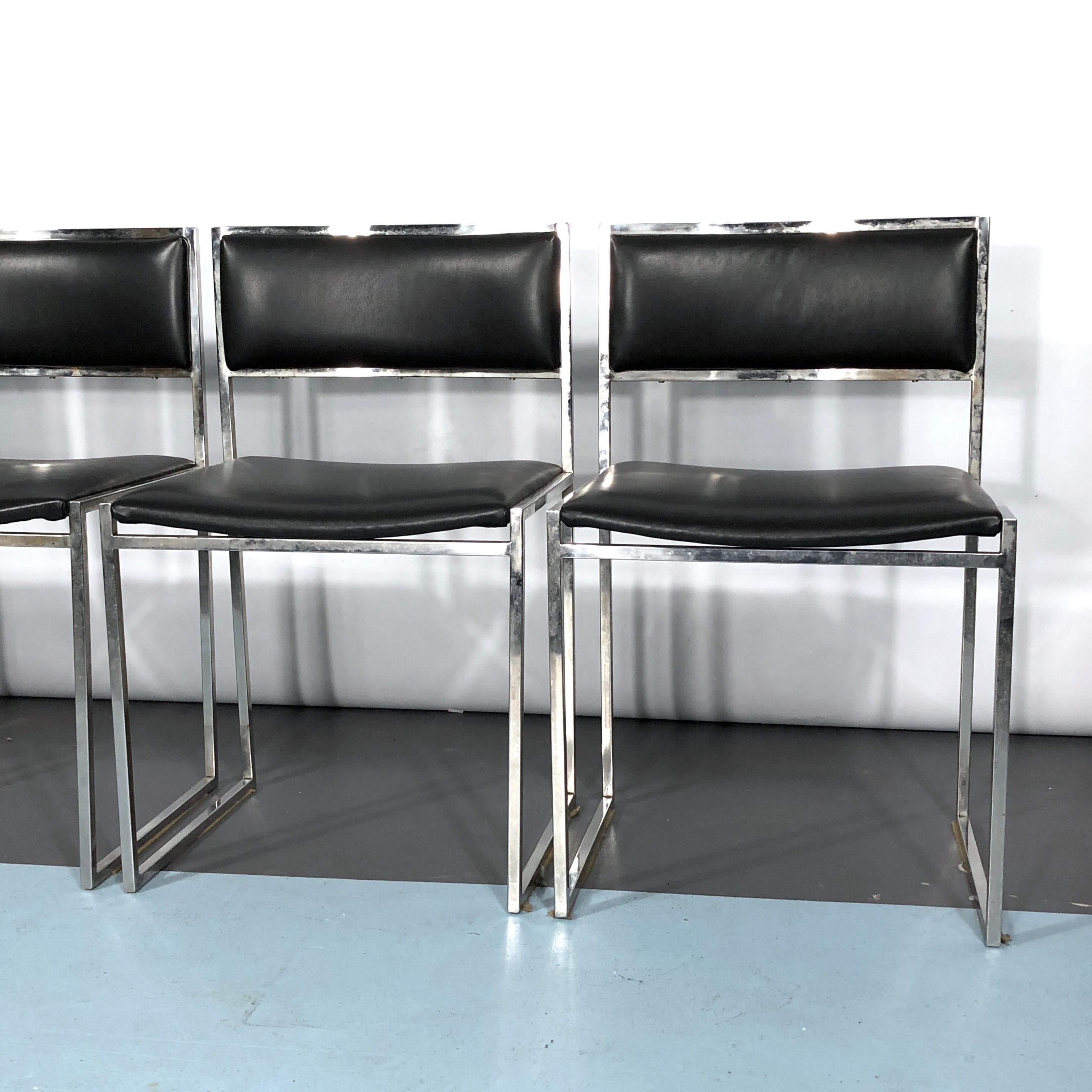 Romeo Rega, Set of Four Chrome and Leather Dining Chairs from 60s For Sale 2