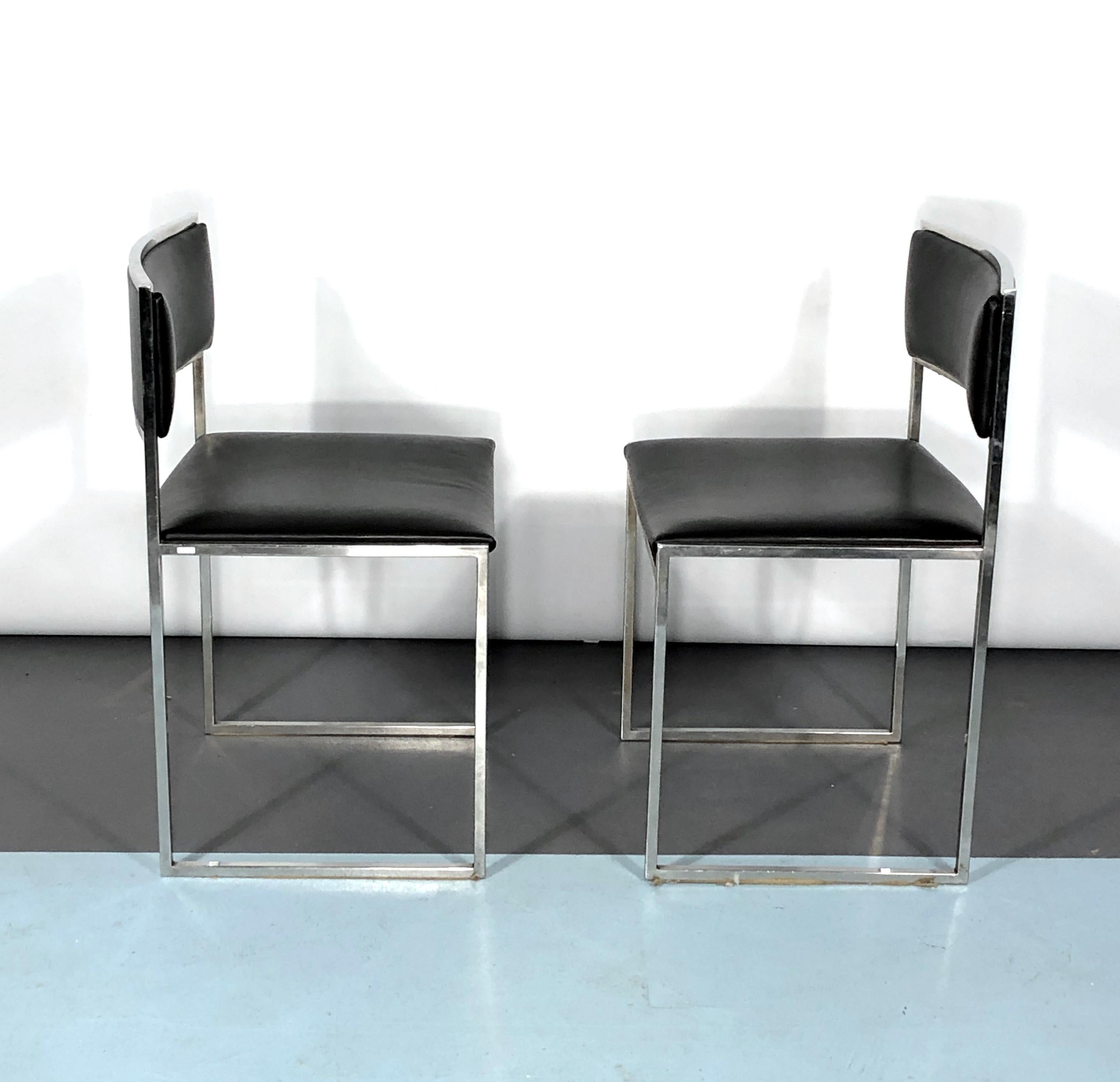 Romeo Rega, Set of Four Chrome and Leather Dining Chairs from 60s For Sale 3