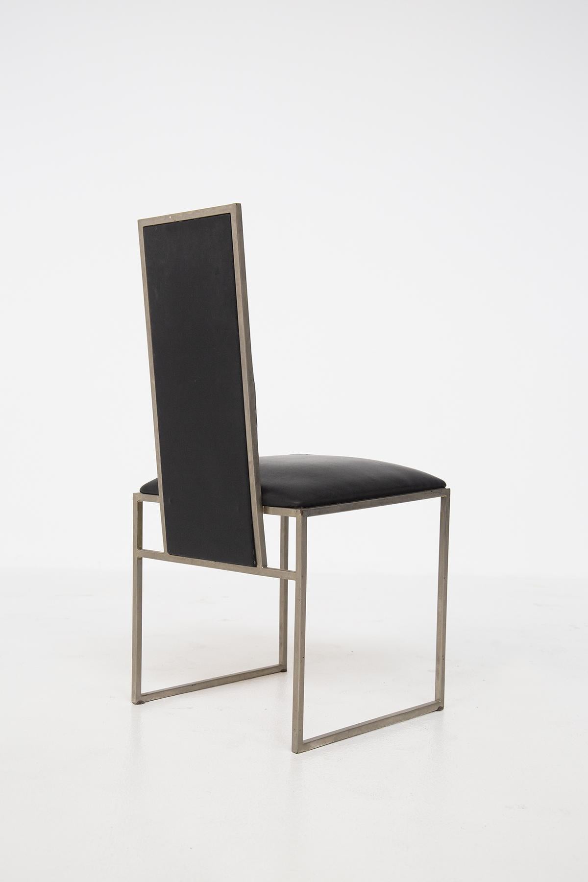 Romeo Rega Set of Six Dining Chair in Black Leather and Steel 4
