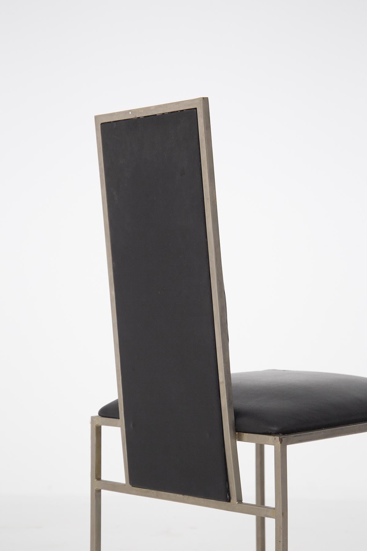 Romeo Rega Set of Six Dining Chair in Black Leather and Steel 5