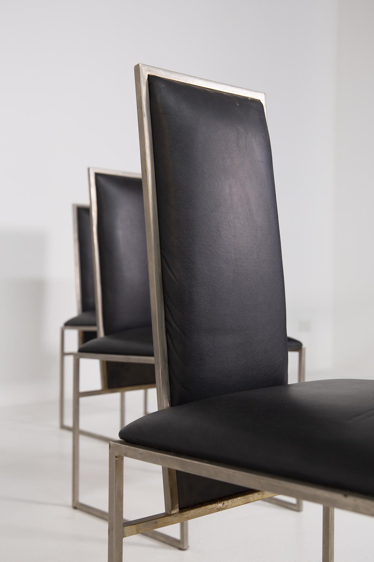 Romeo Rega Set of Six Dining Chair in Black Leather and Steel In Good Condition In Milano, IT