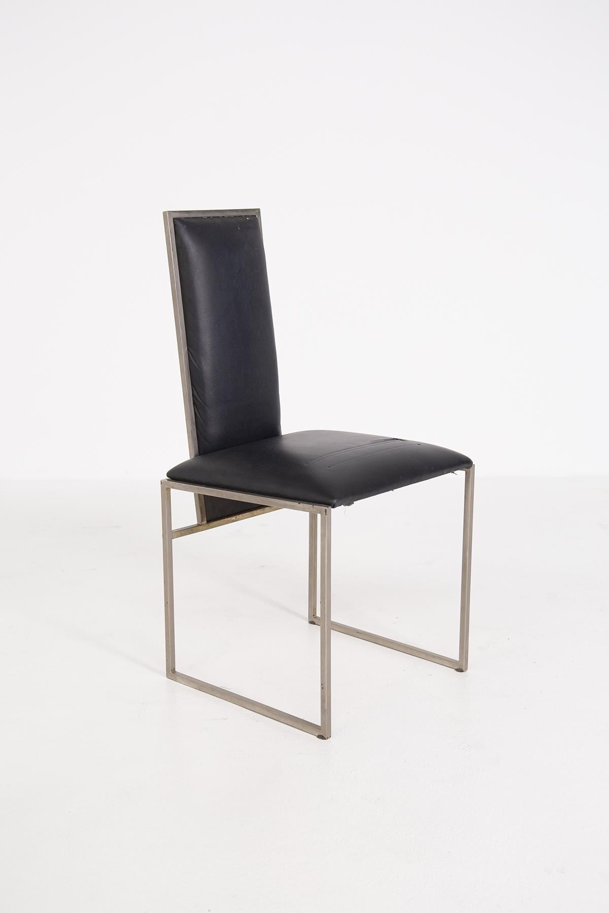 Late 20th Century Romeo Rega Set of Six Dining Chair in Black Leather and Steel