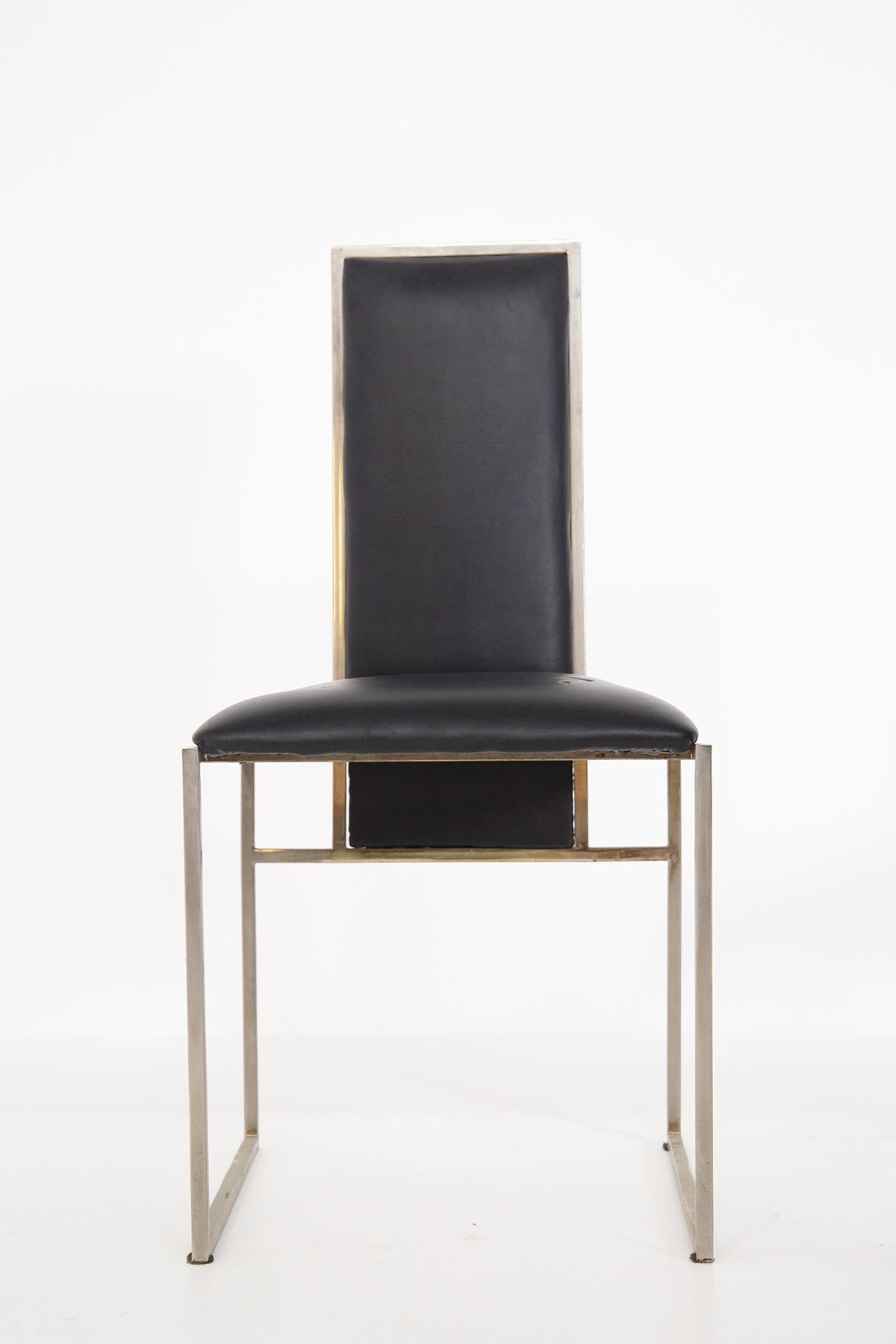 Romeo Rega Set of Six Dining Chair in Black Leather and Steel 1