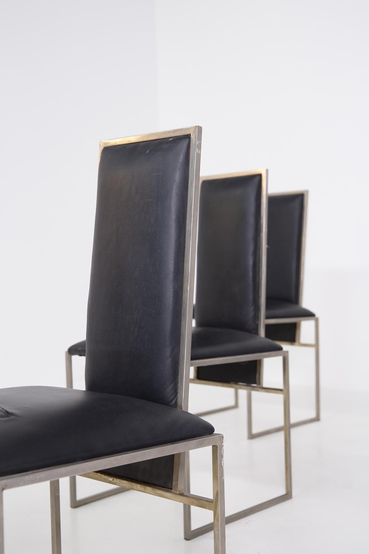 Romeo Rega Set of Six Dining Chair in Black Leather and Steel 2