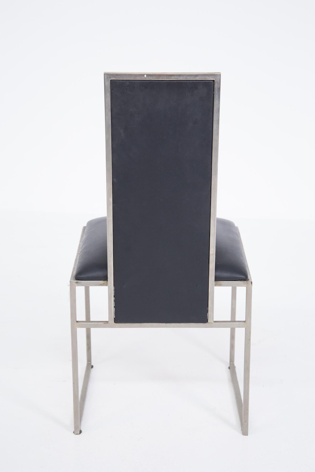 Romeo Rega Set of Six Dining Chair in Black Leather and Steel 3