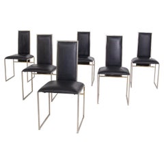 Ensemble de six chaises de salle à manger Romeo Rega en cuir noir et acier