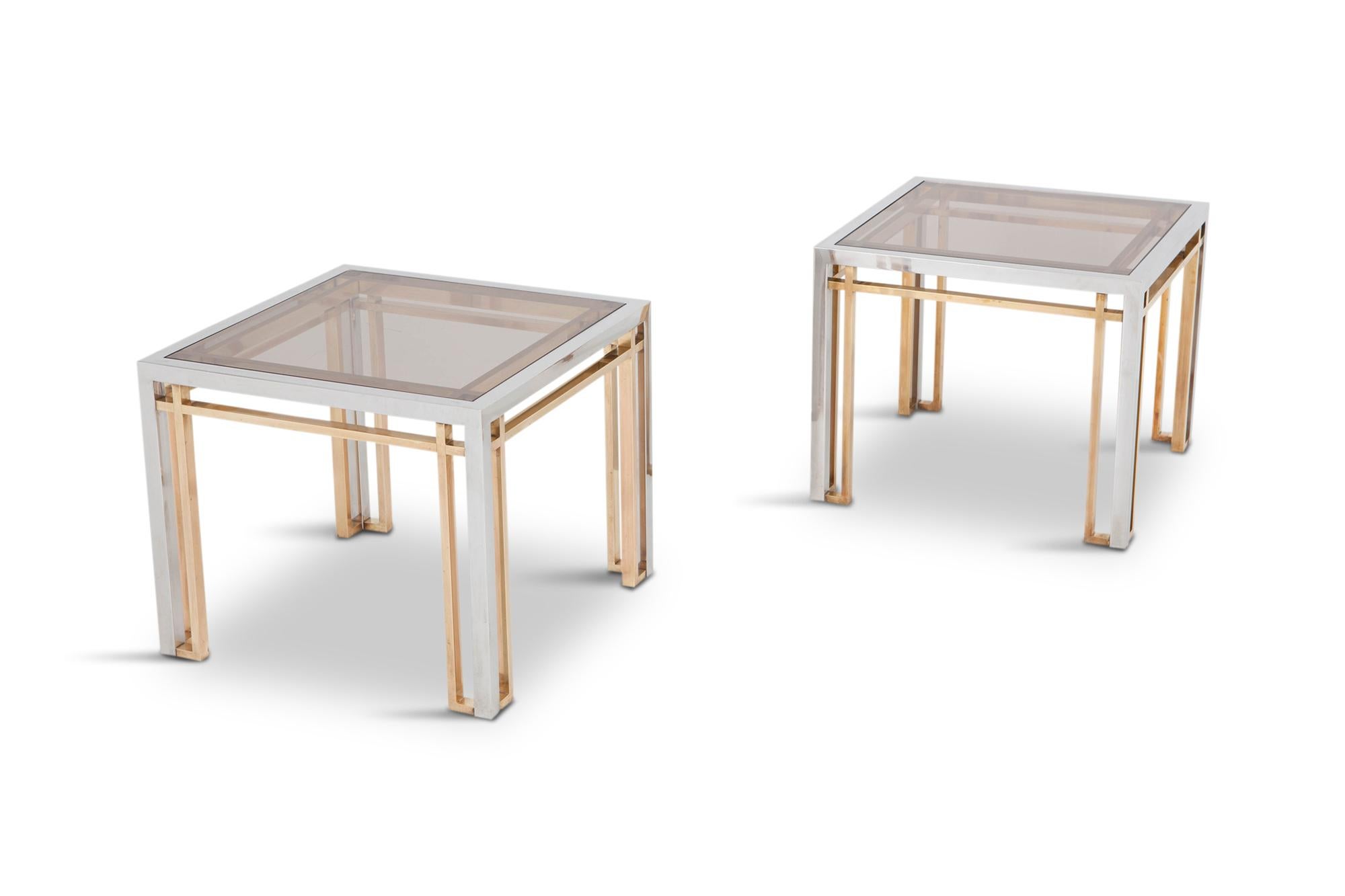 Romeo Rega Side Tables in Chrome, Brass and Glass, Set of 2 (Ende des 20. Jahrhunderts)
