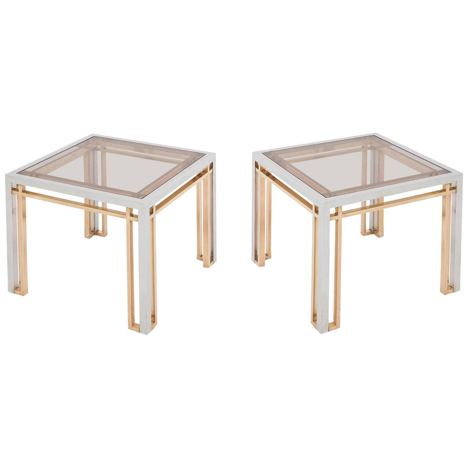 Tavolini Romeo Rega in cromo, ottone e vetro, set da 2