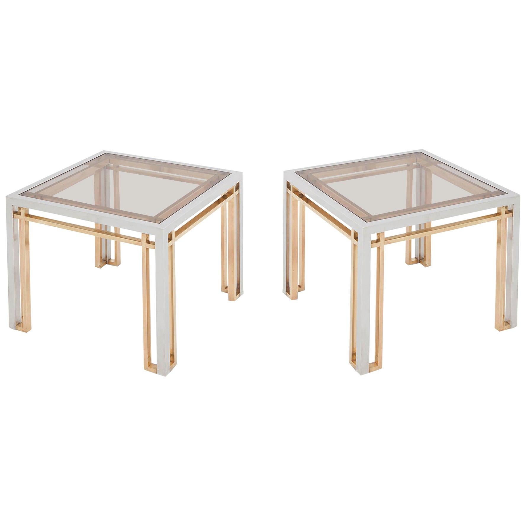 Tables d'appoint Romeo Rega en chrome:: laiton et verre:: lot de 2 en vente