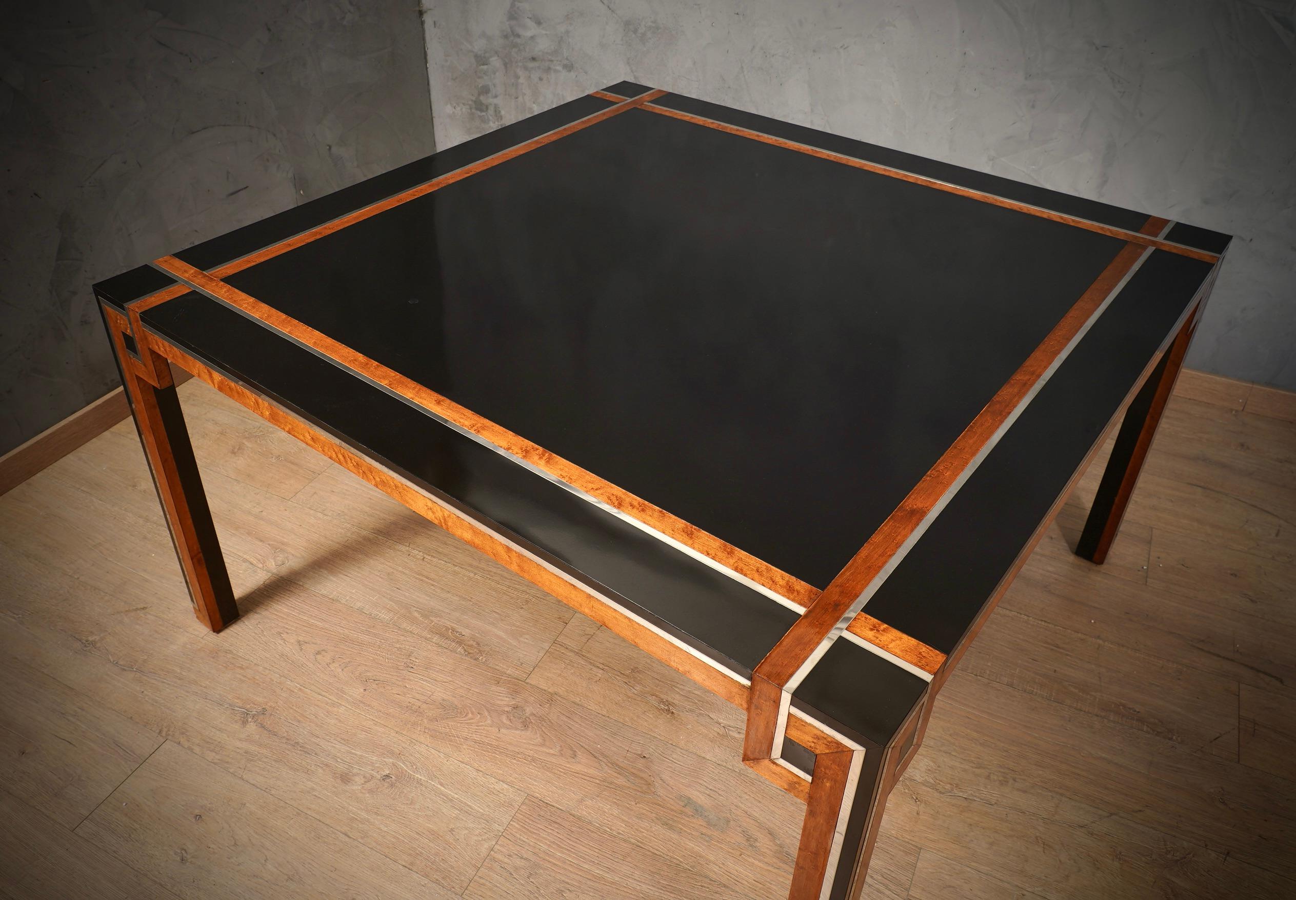 Table de conférence carrée en bois et chrome Romeo Rega, 1970 en vente 4