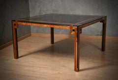 Table de conférence carrée en bois et chrome Romeo Rega, 1970