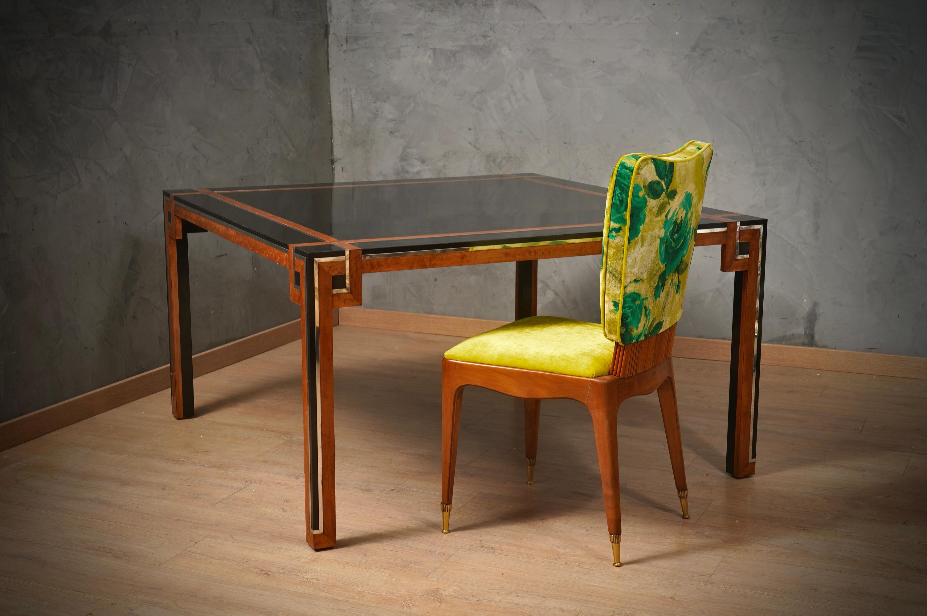 Mid-Century Modern Table de conférence carrée en bois et chrome Romeo Rega, 1970 en vente