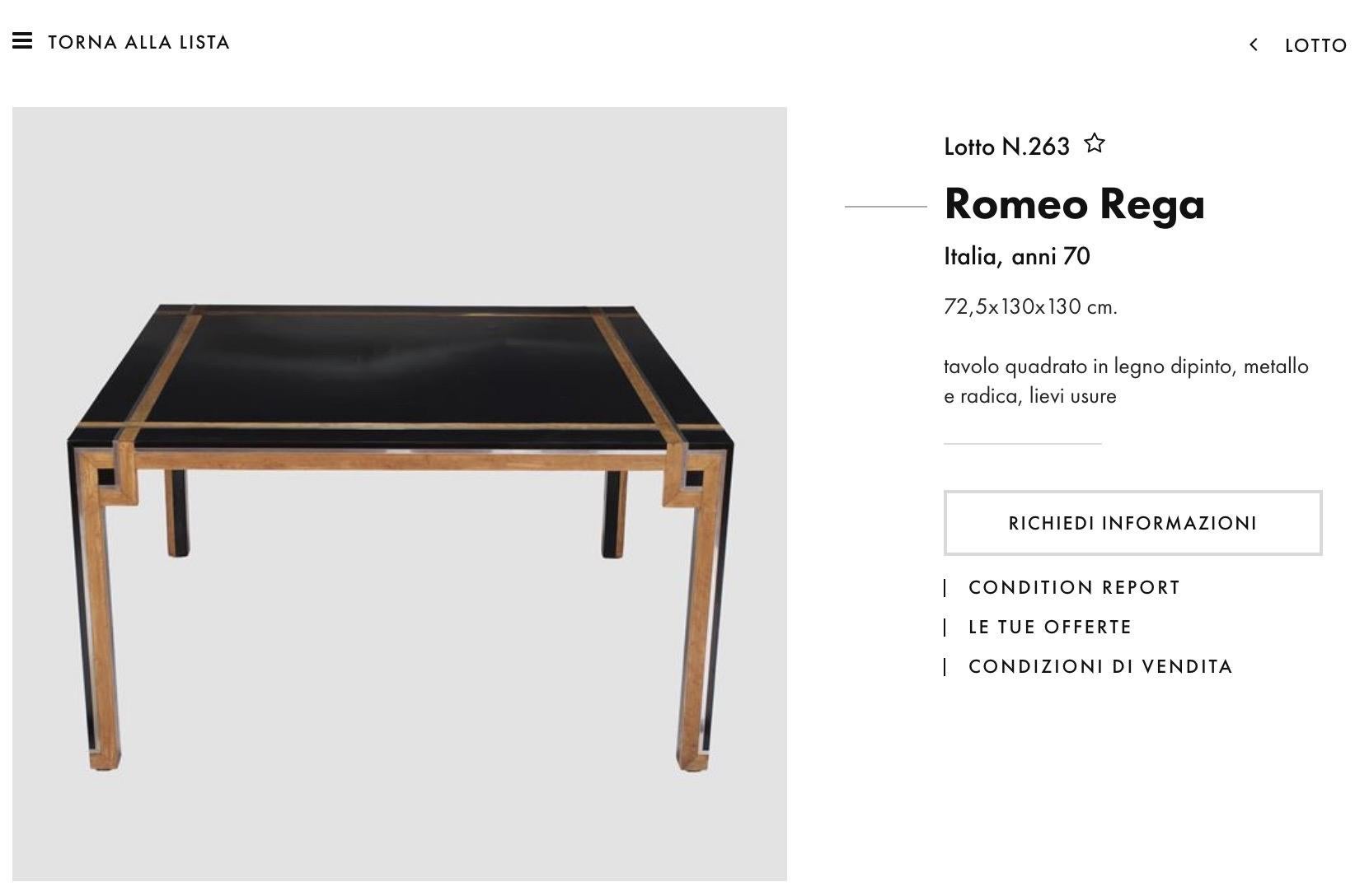 Italian Romeo Rega Square Briar Wood and Chrome Conference Dinning Table, 1970 For Sale