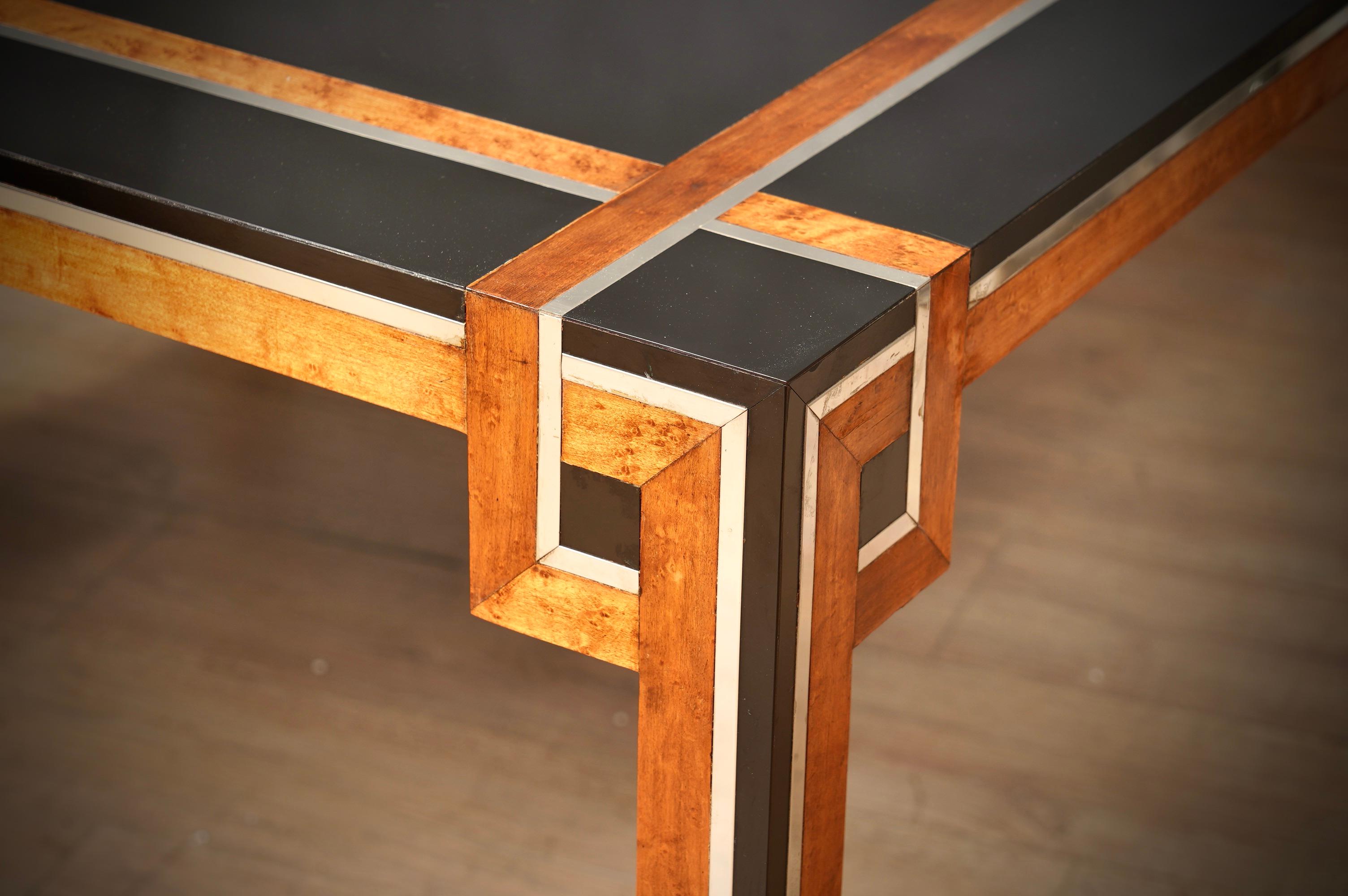 Fin du 20e siècle Table de conférence carrée en bois et chrome Romeo Rega, 1970 en vente