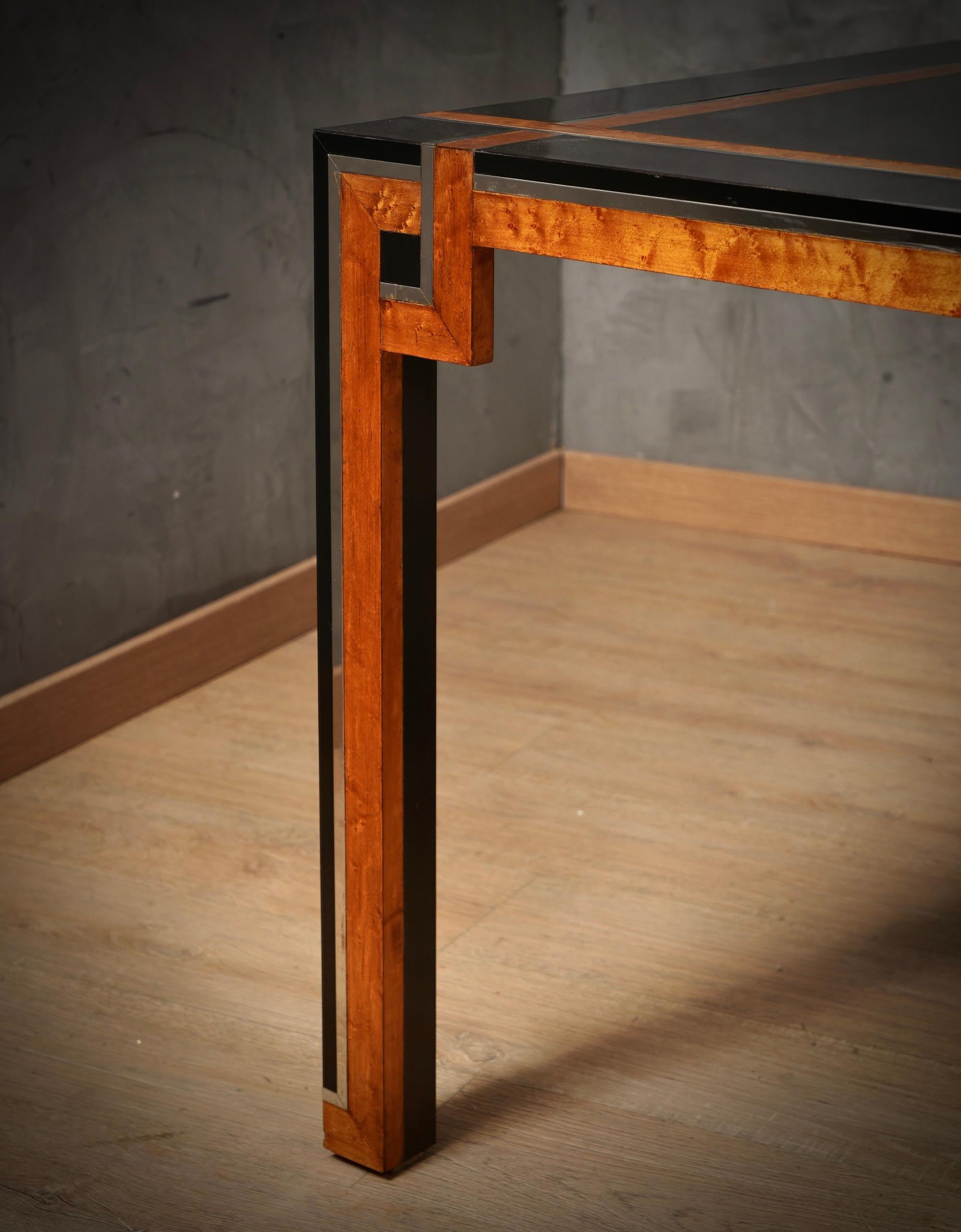 Chrome Table de conférence carrée en bois et chrome Romeo Rega, 1970 en vente