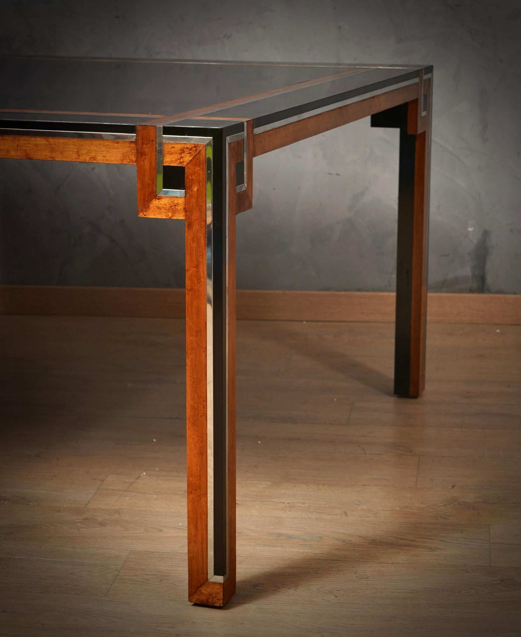 Table de conférence carrée en bois et chrome Romeo Rega, 1970 en vente 1