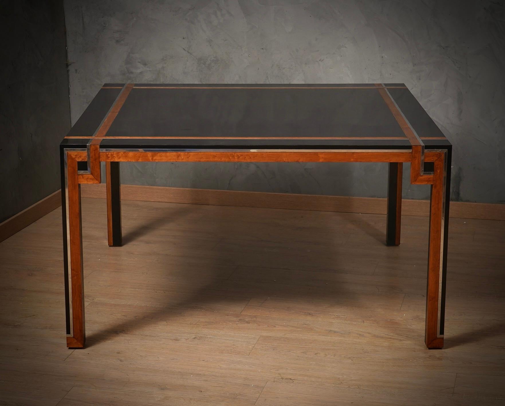 Table de conférence carrée en bois et chrome Romeo Rega, 1970 en vente 3