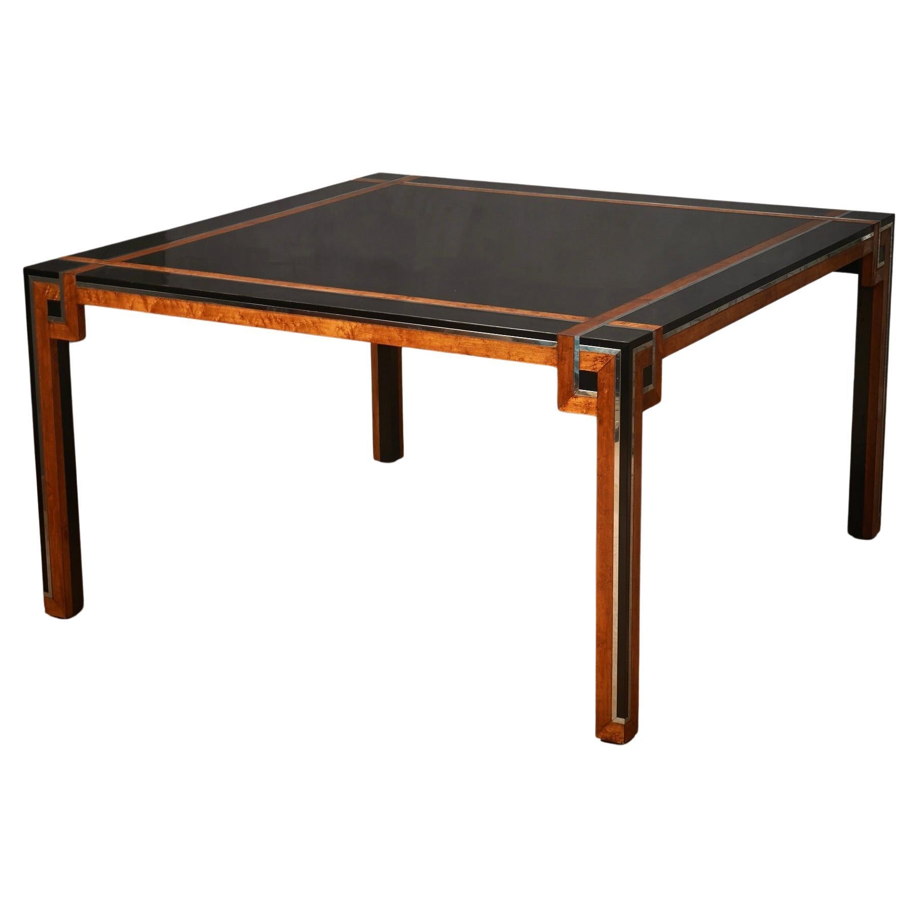 Romeo Rega Square Briar Wood and Chrome Conference Dinning Table, 1970