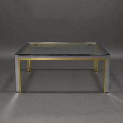 1970s Romeo Rega Square Coffee Table, Chrome & Gold, Glass Top