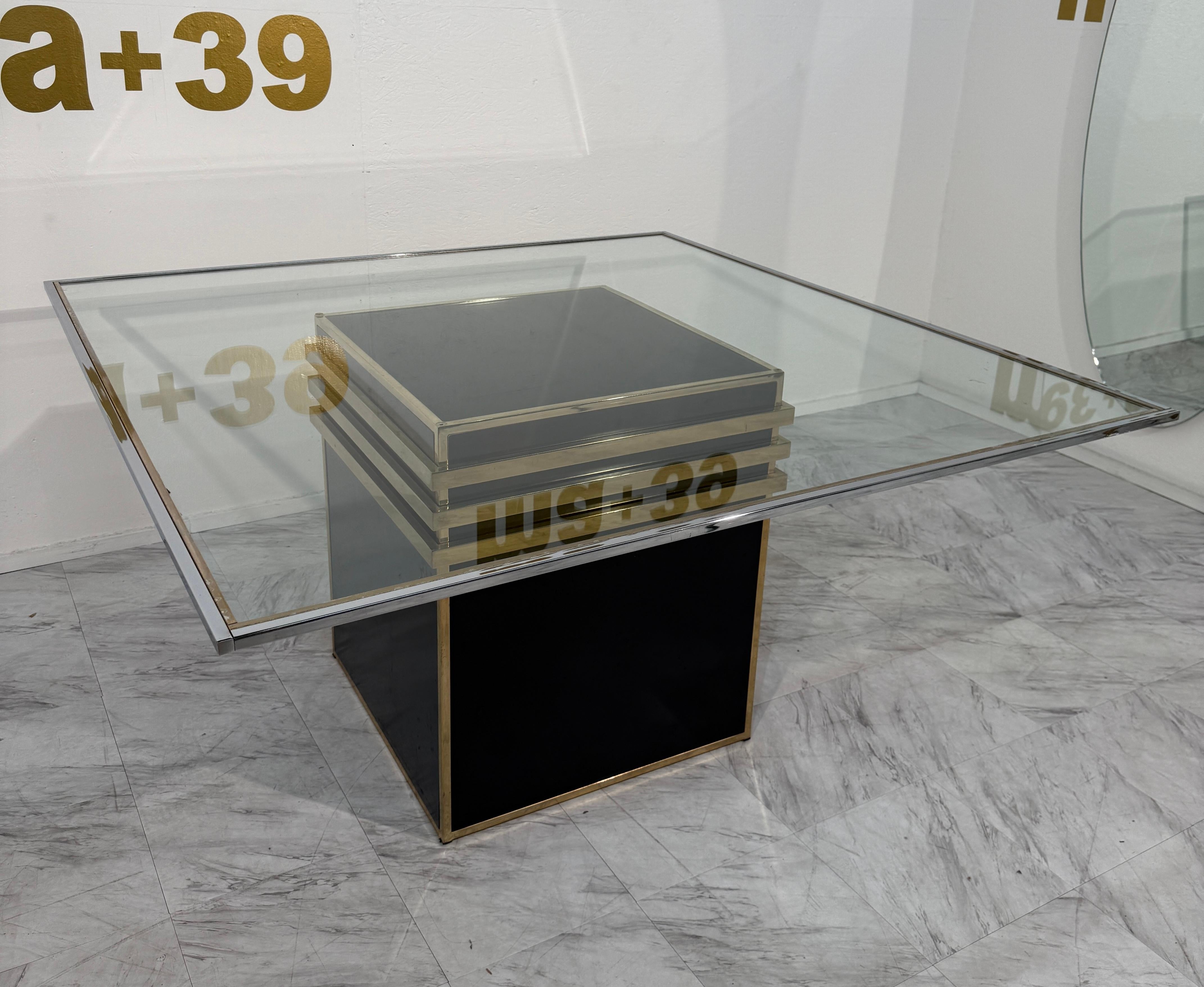 Modern Romeo Rega Square Glass & Brass Dining Table, Italy, 1970s For Sale