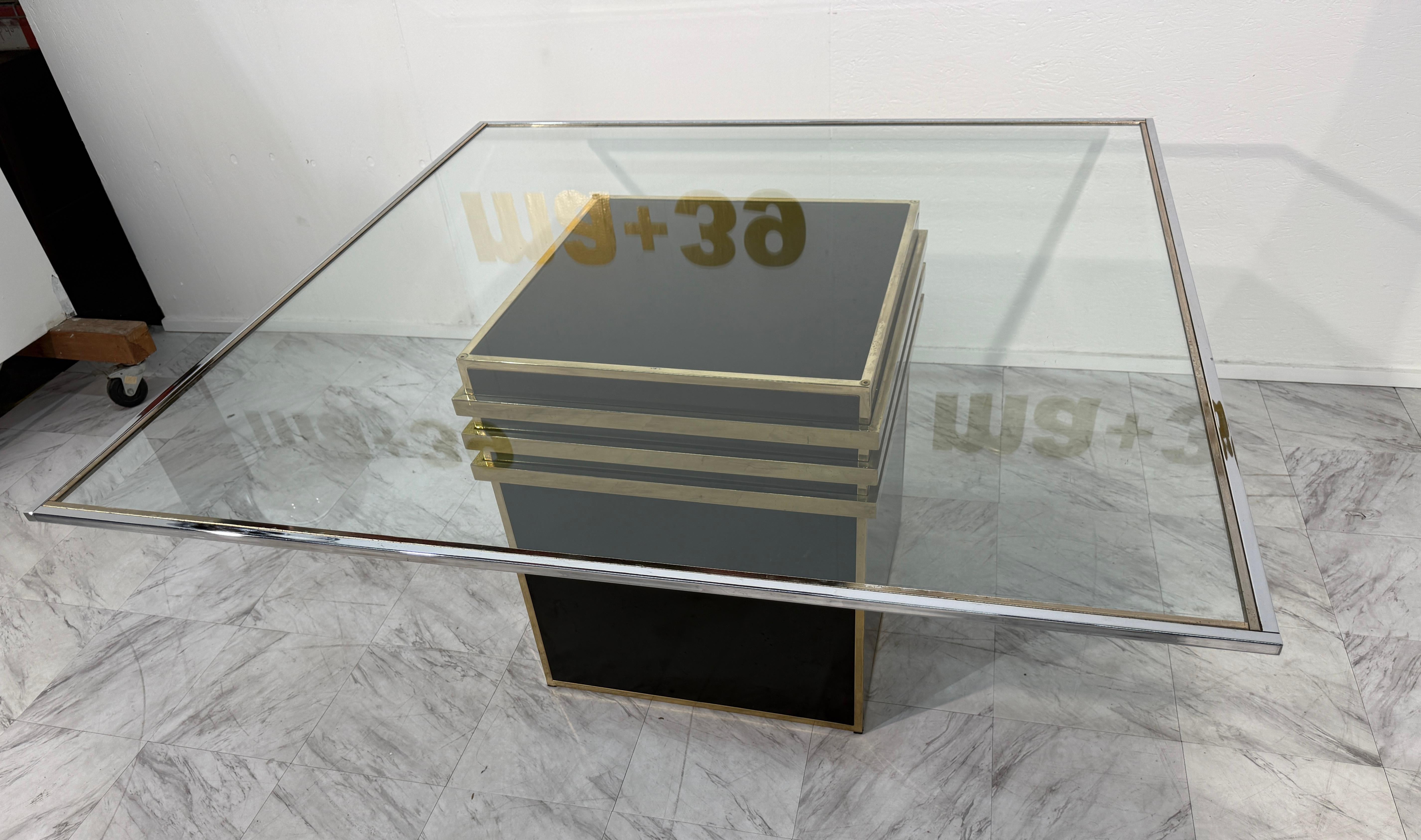 Italian Romeo Rega Square Glass & Brass Dining Table, Italy, 1970s For Sale