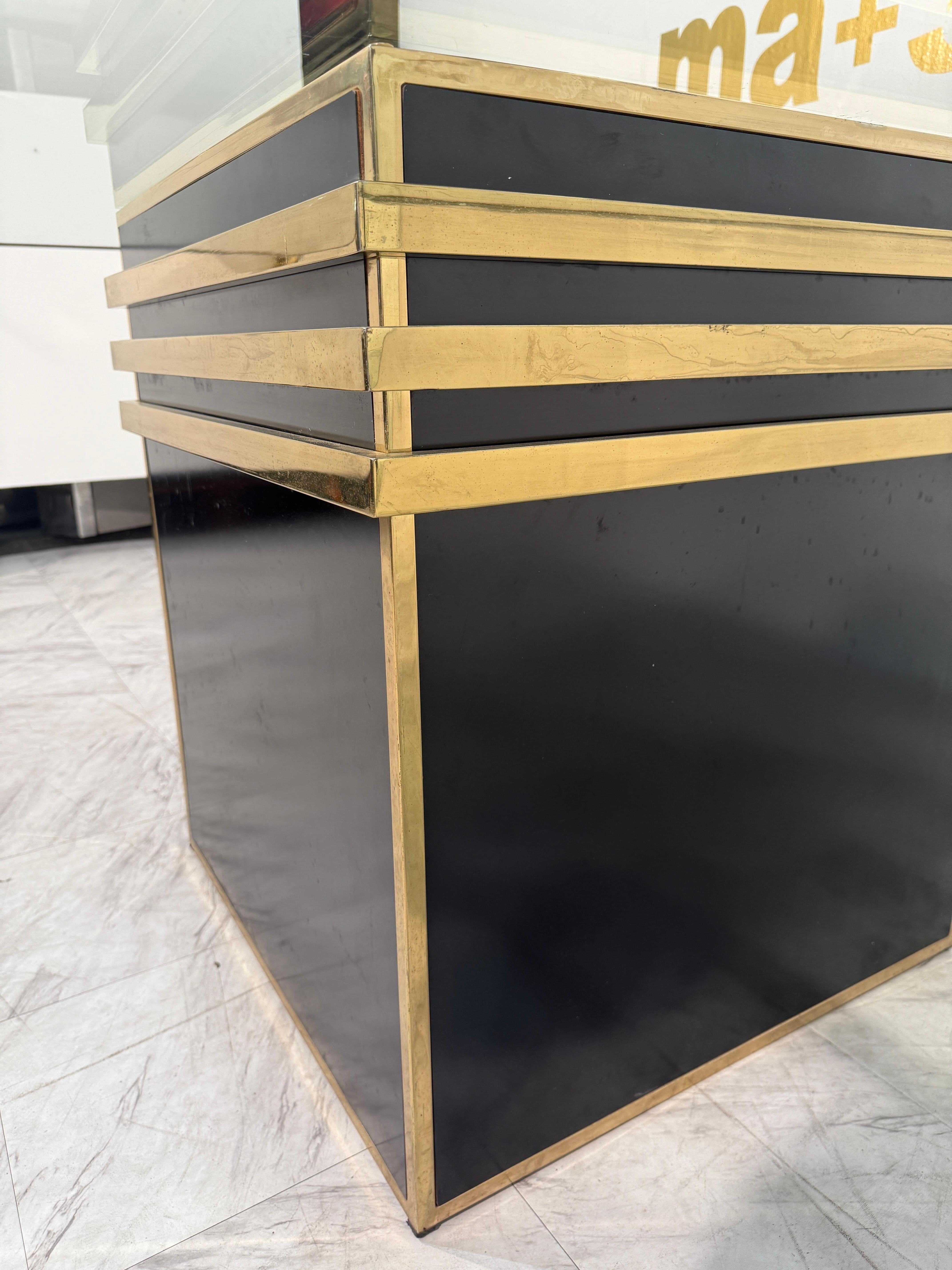 Late 20th Century Romeo Rega Square Glass & Brass Dining Table, Italy, 1970s For Sale