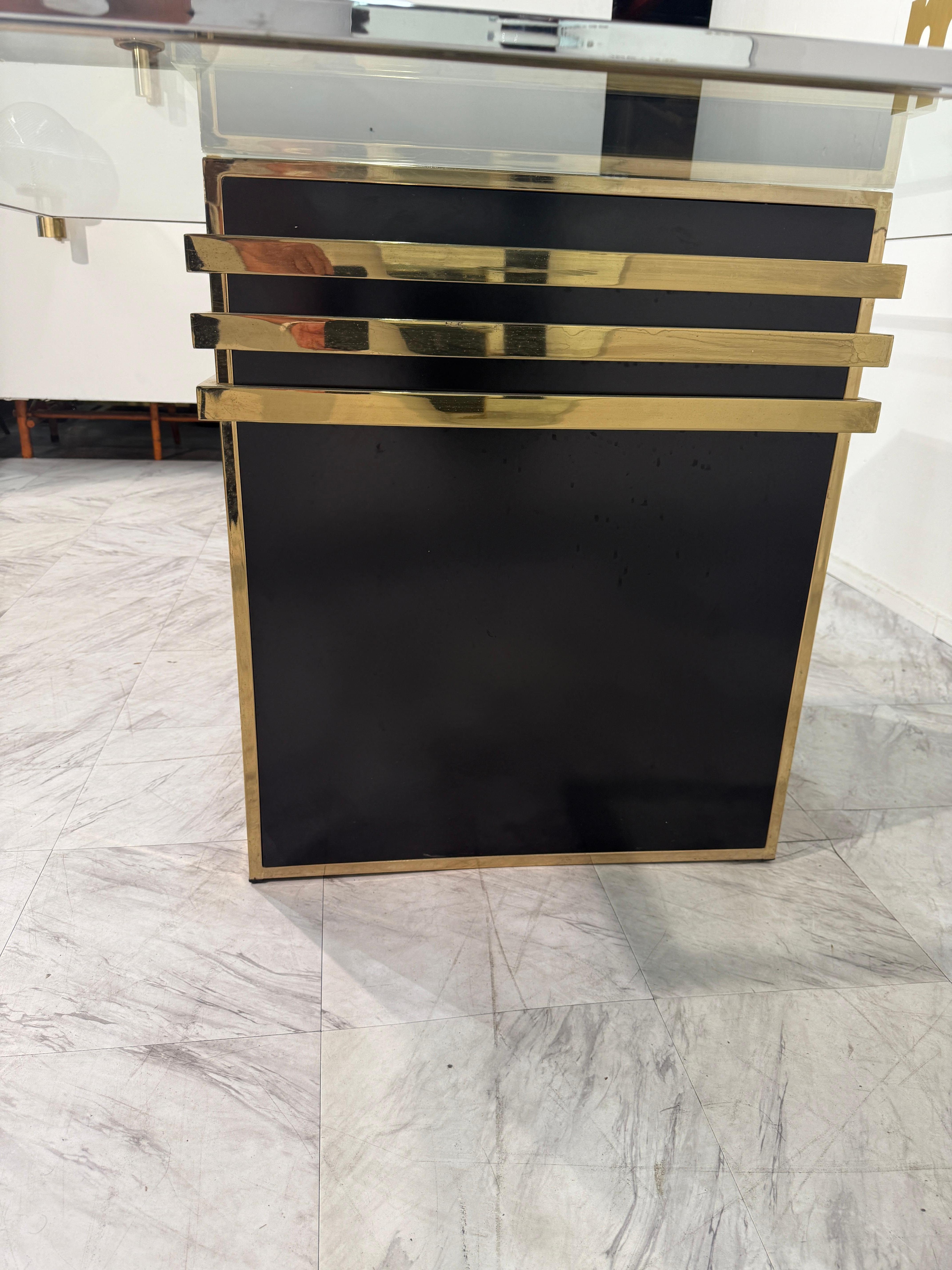 Romeo Rega Square Glass & Brass Dining Table, Italy, 1970s For Sale 1
