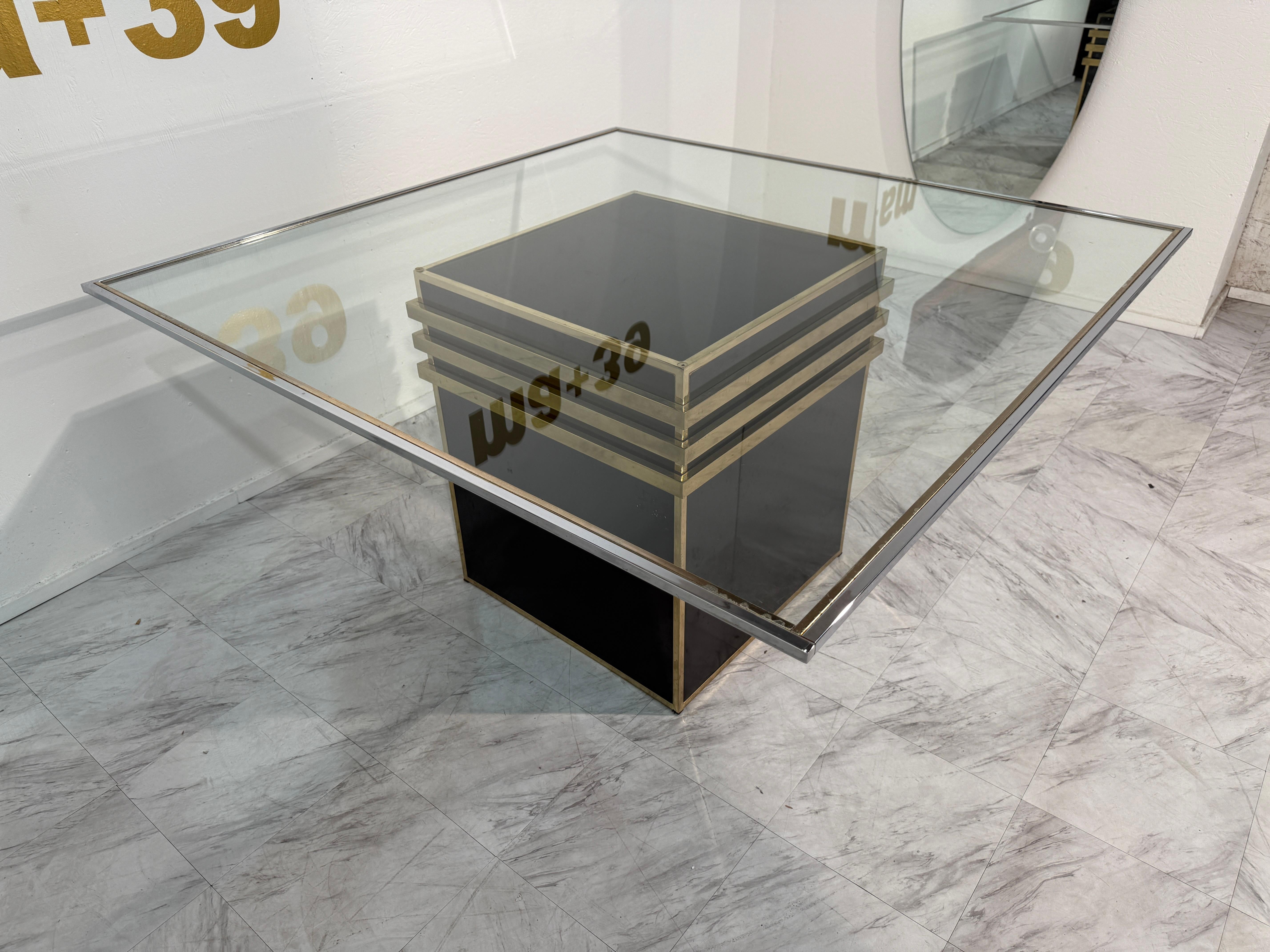Romeo Rega Square Glass & Brass Dining Table, Italy, 1970s For Sale 3