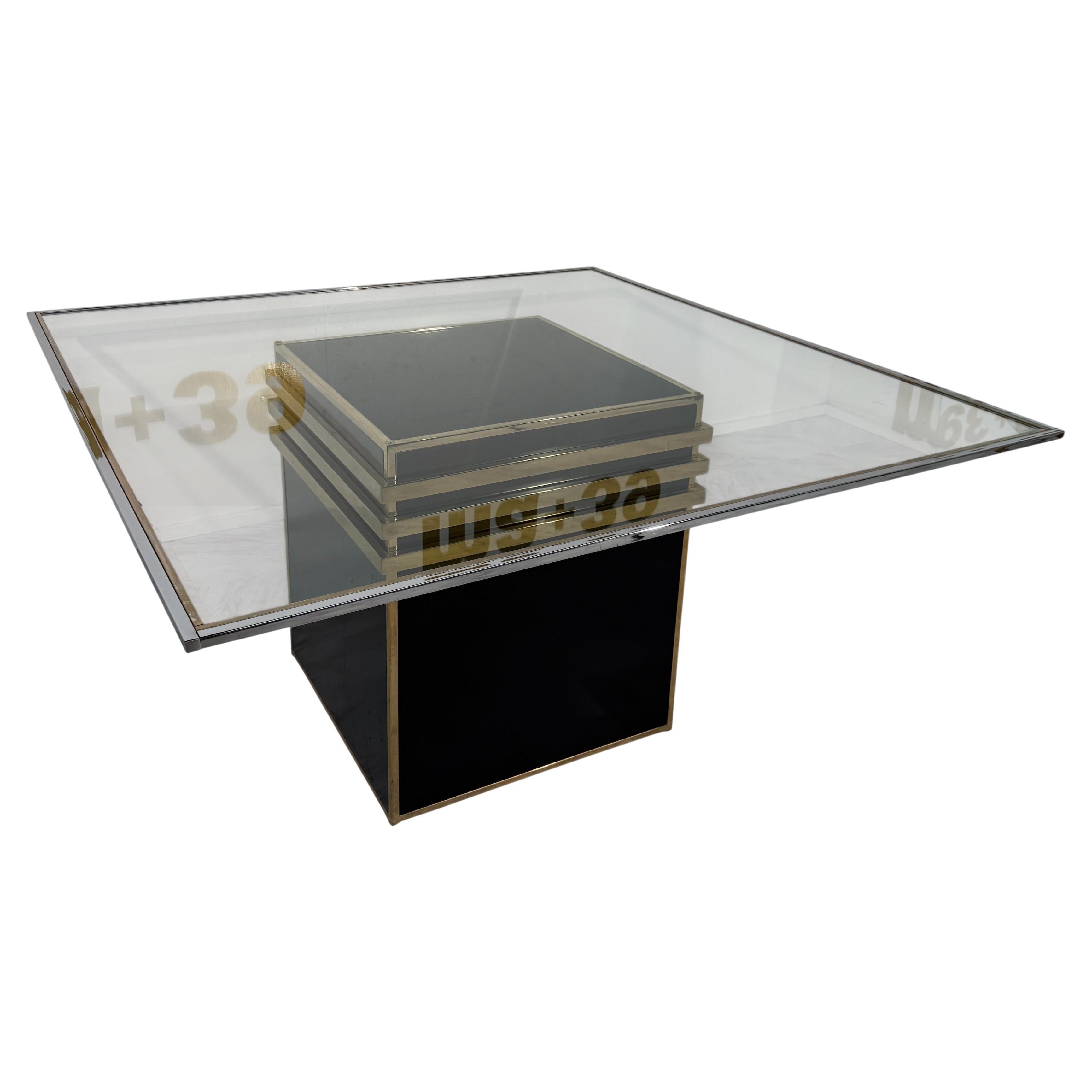 Romeo Rega Square Glass & Brass Dining Table, Italy, 1970s For Sale