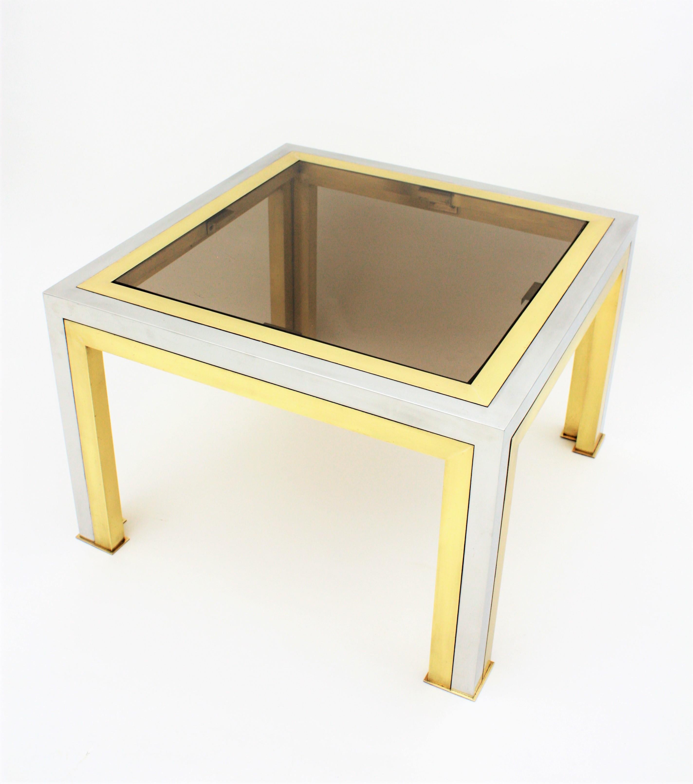 Mid-Century Modern Romeo Rega Coffee Table in Brass, Chromed Steel and Glass