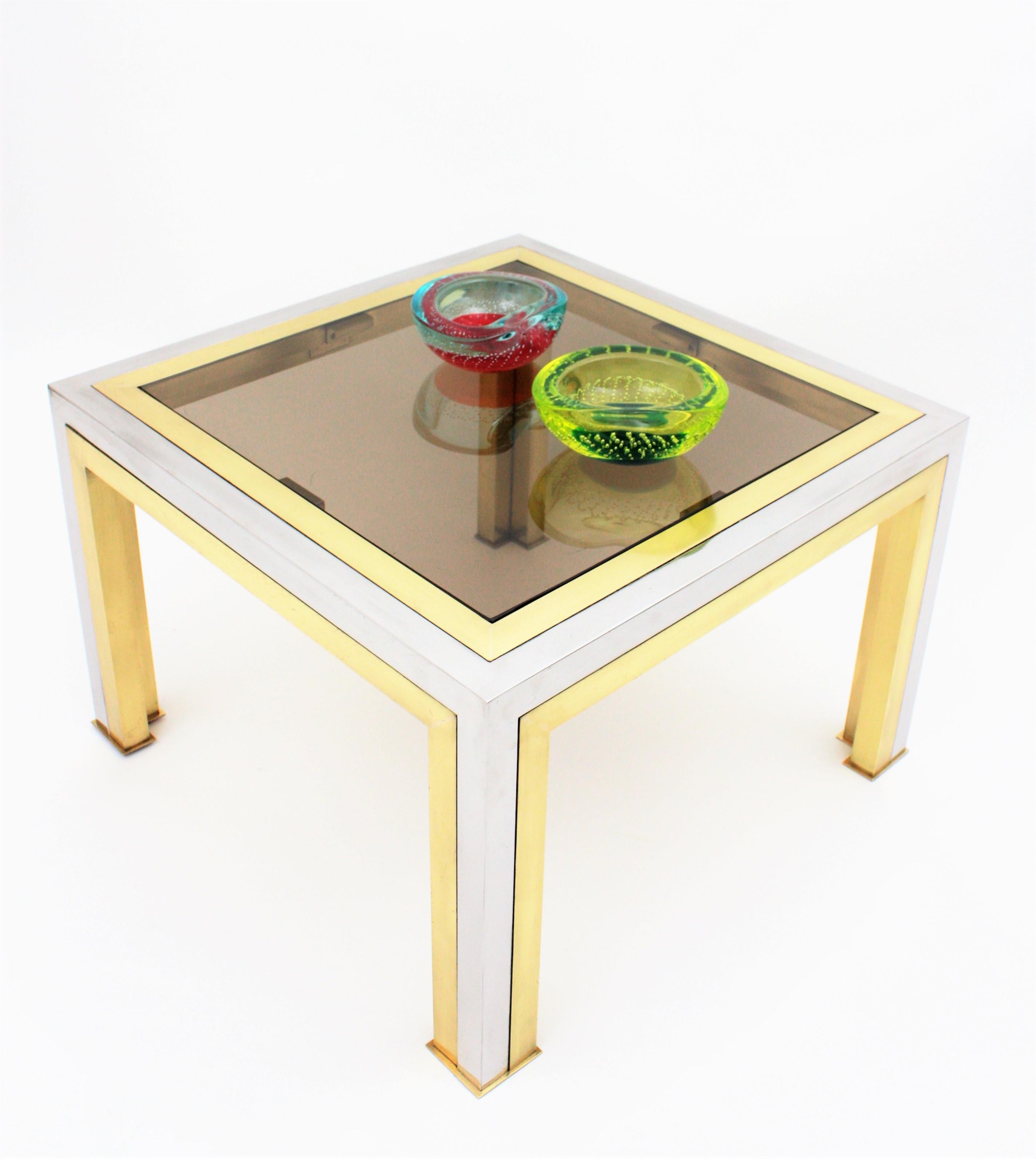 Polished Romeo Rega Coffee Table in Brass, Chromed Steel and Glass